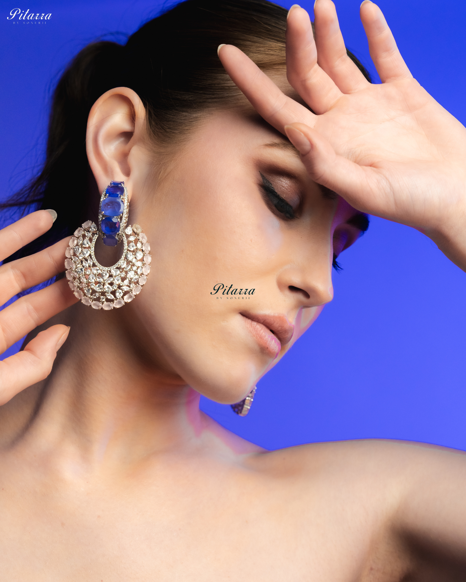 Blue Stone White Layer Cubic Zirconia Dangler Earrings