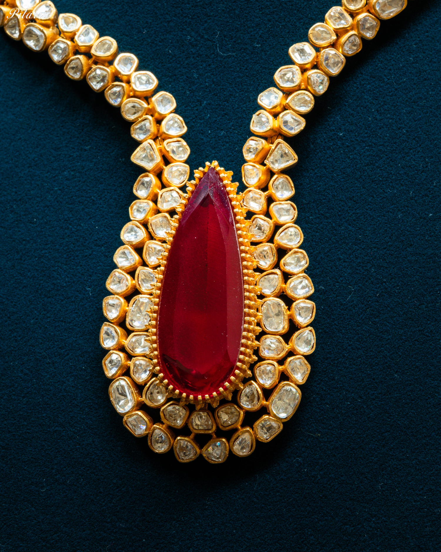 Red Stone Golden Pachi Kundan Necklace Set