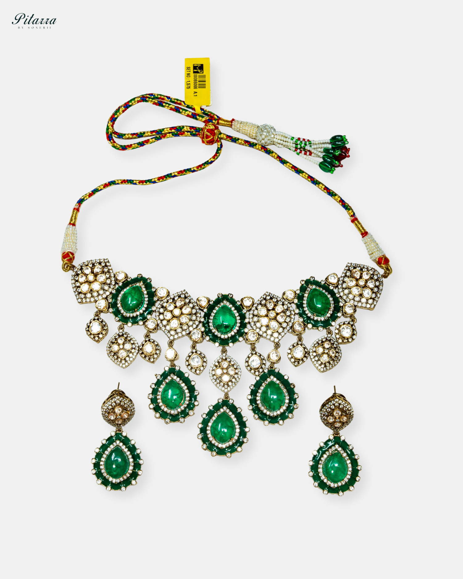 Gold Finish Green Polki Kundan Choker Set