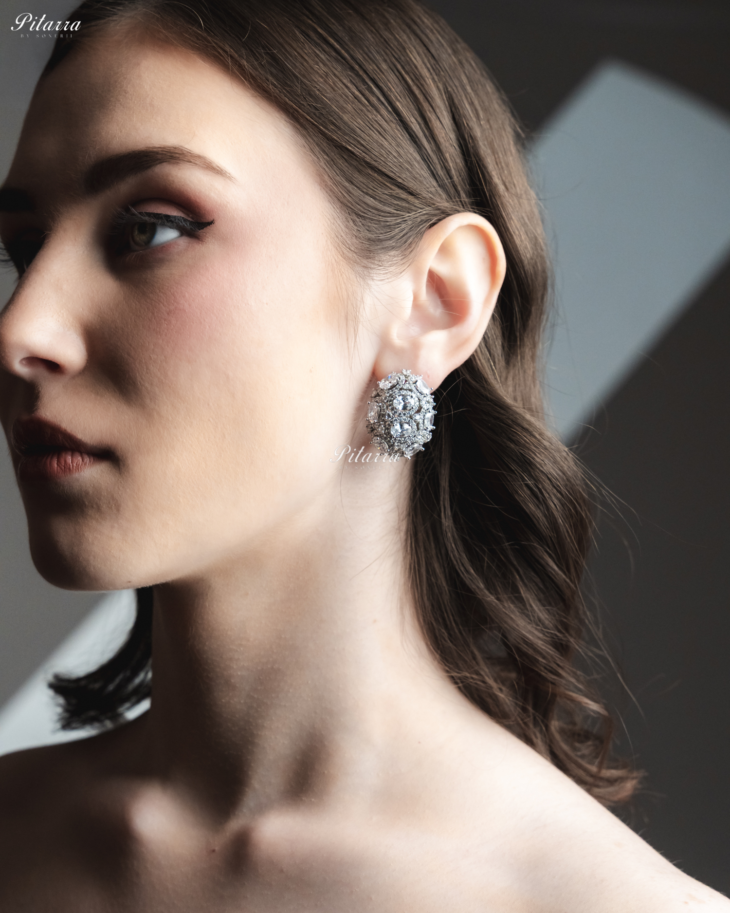 White Stone Golden Crystal Stud Earrings