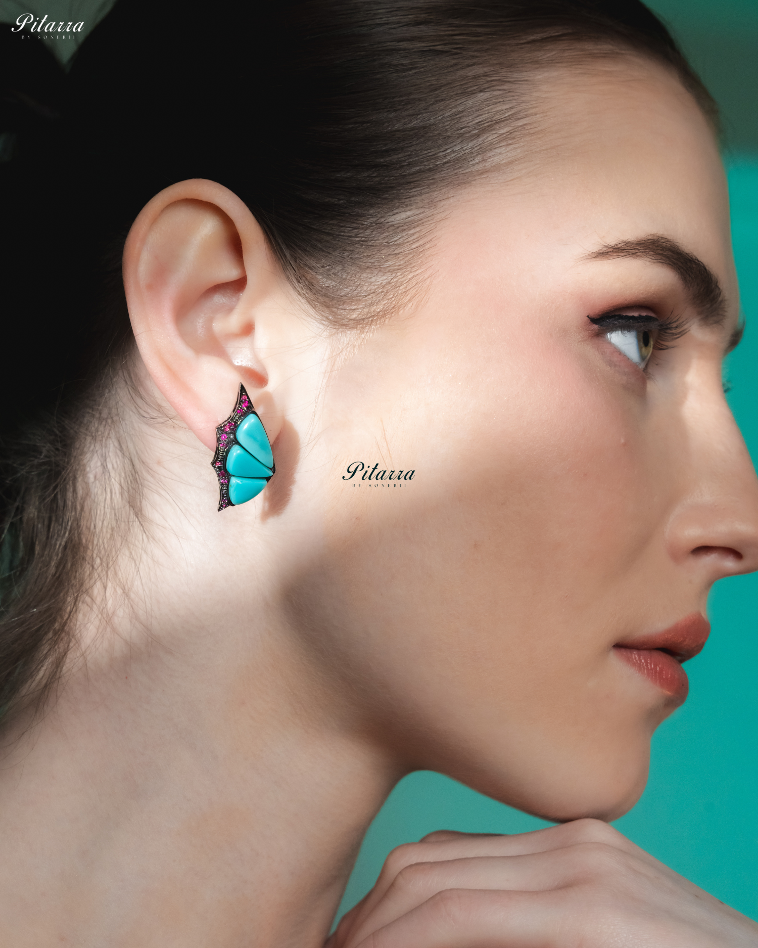 Turquoise Blue Wing Shape CZ Crystal Stud Earrings