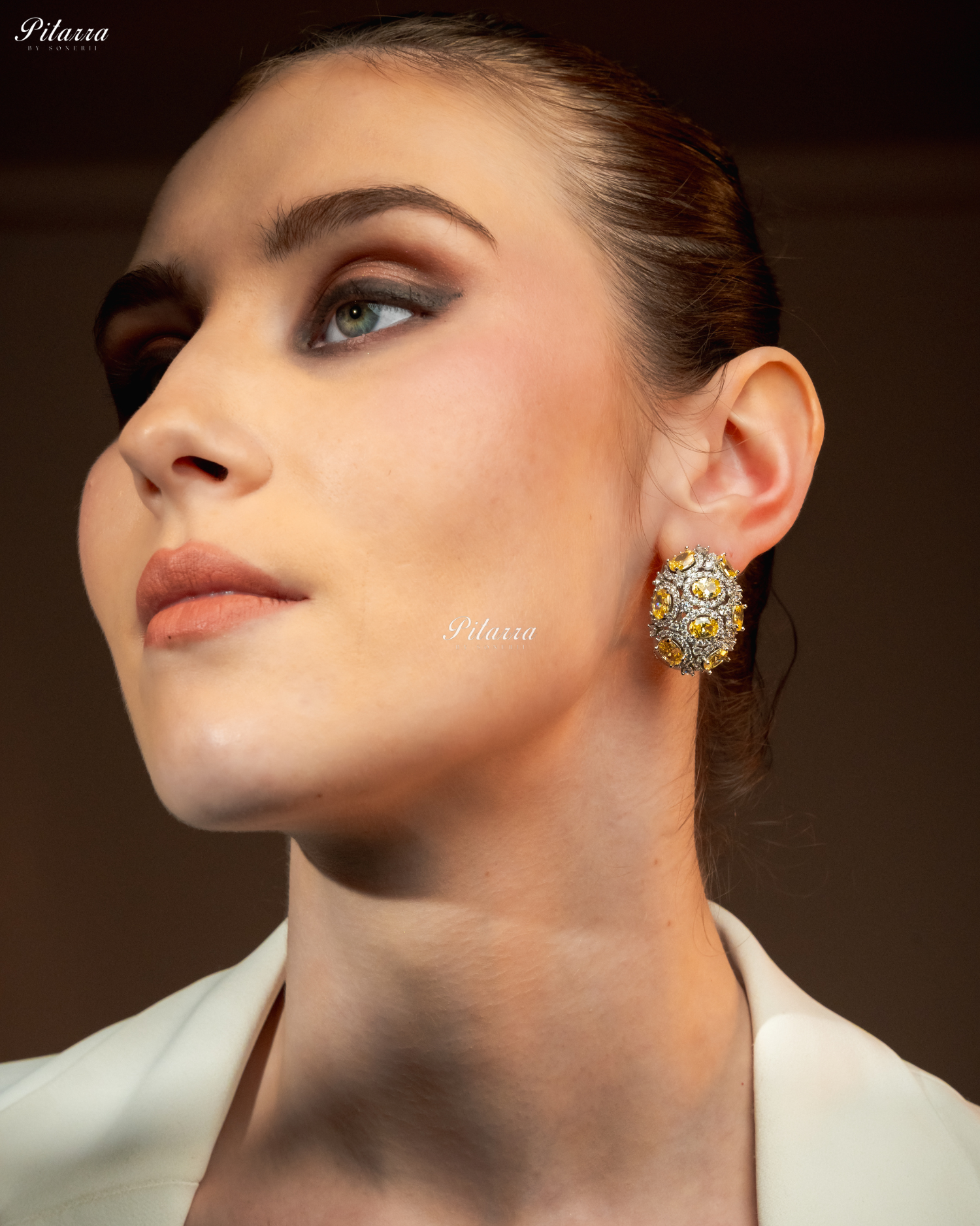 Citrin Stone Golden Crystal Stud Earrings