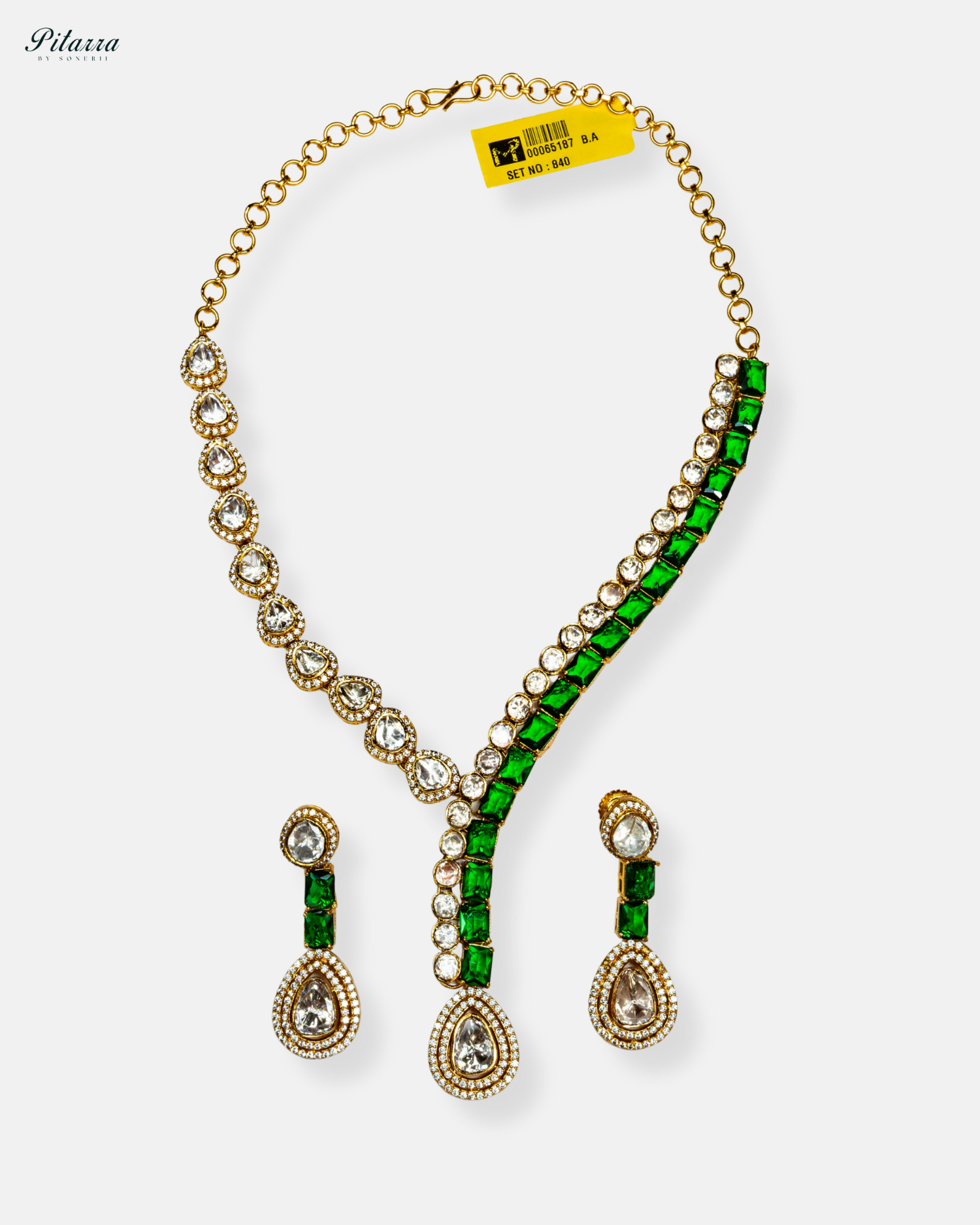 Pitarra Green Cubic Zircon Long Necklace Set