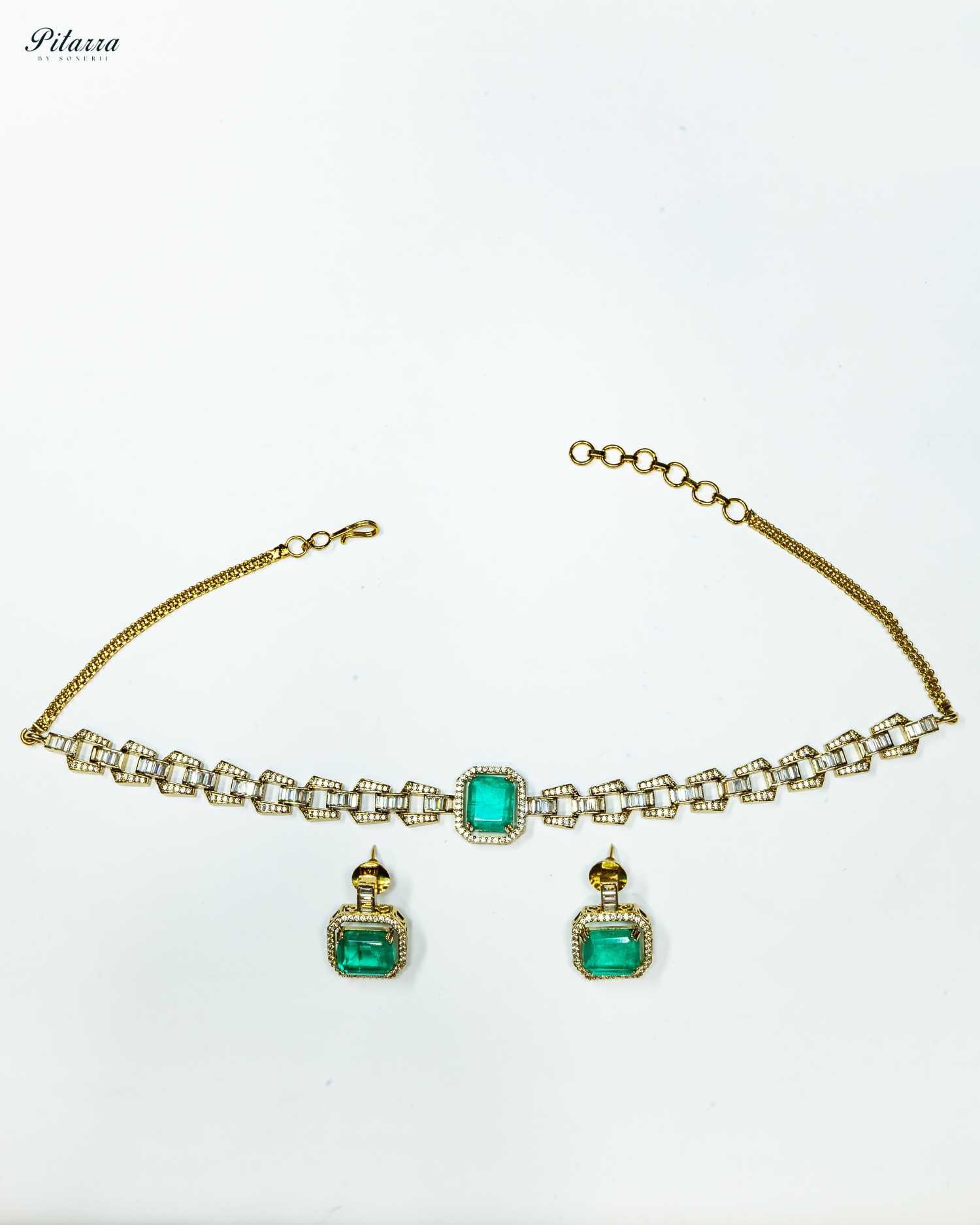 Green Stone Doublet CZ Crystal Necklace Set