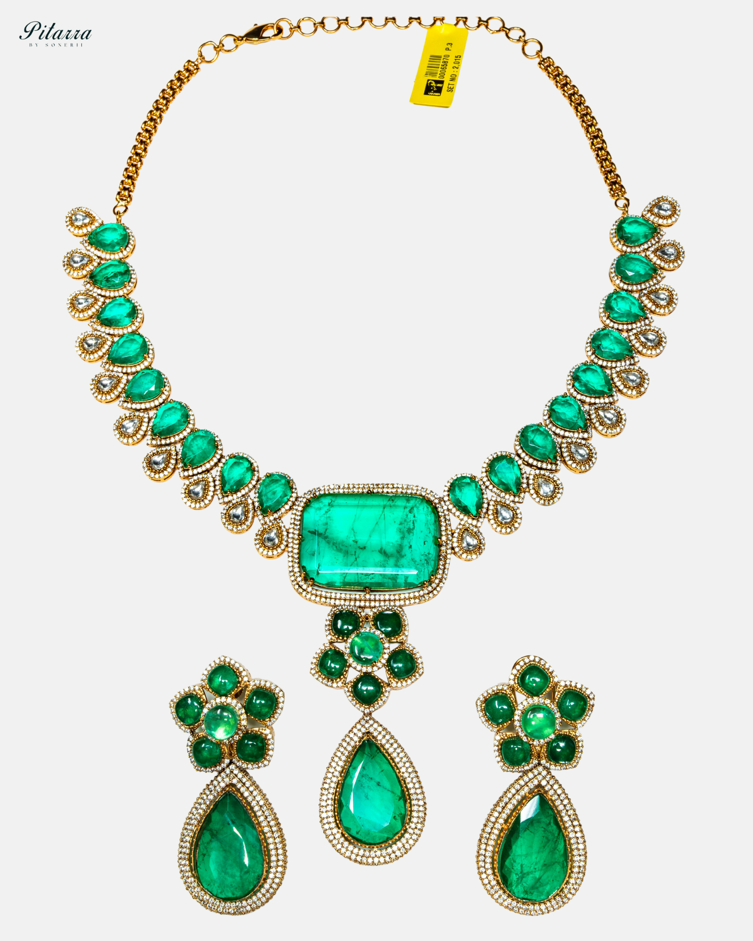 Green Stone Tear Drop Carved Necklace Set