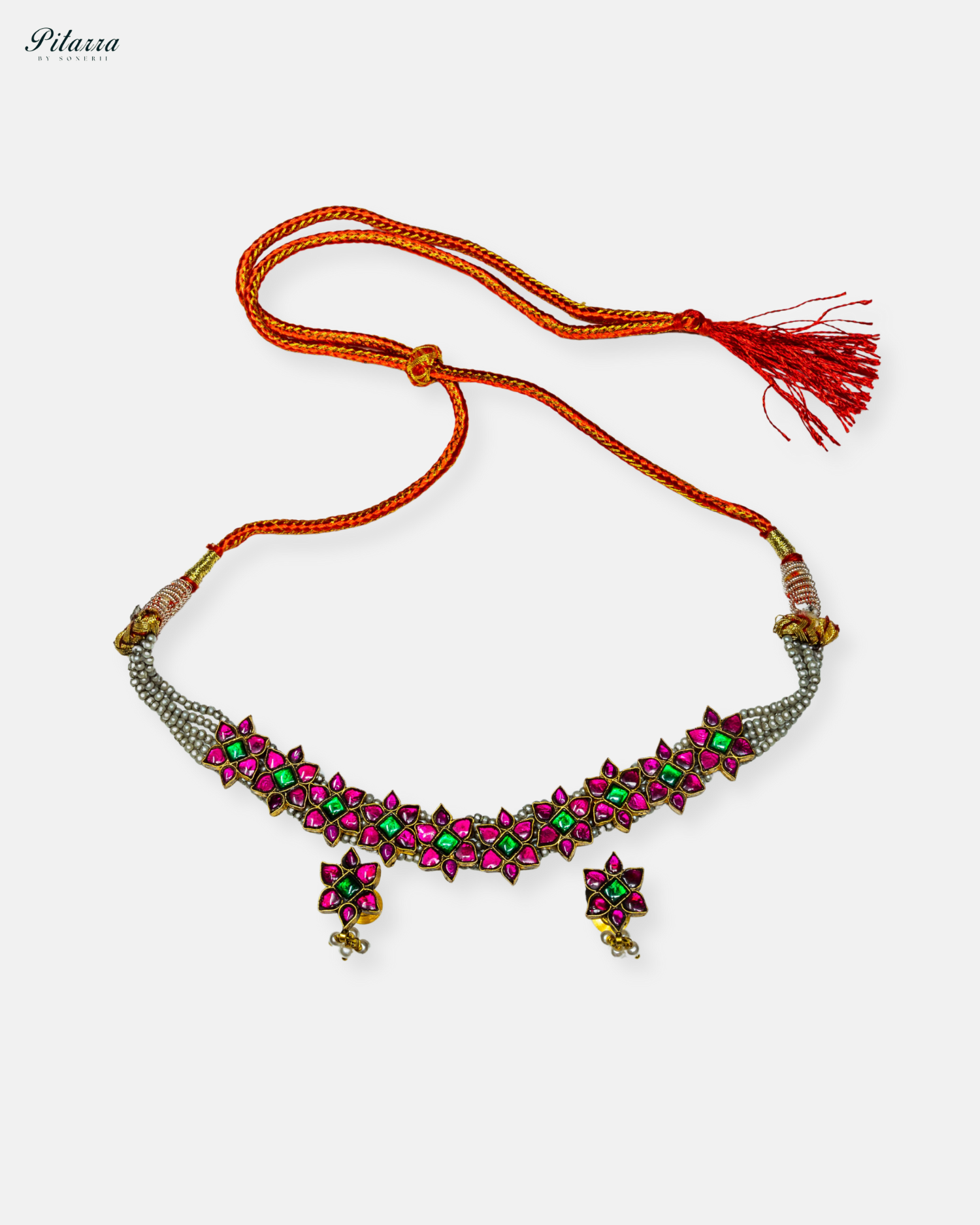 Pink Flower Gold Plated Kundan Choker Set