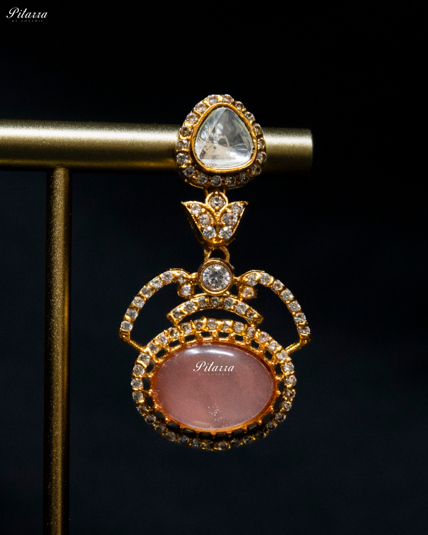 Pitarra Pink Stones Moissanite Kundan Necklace Set