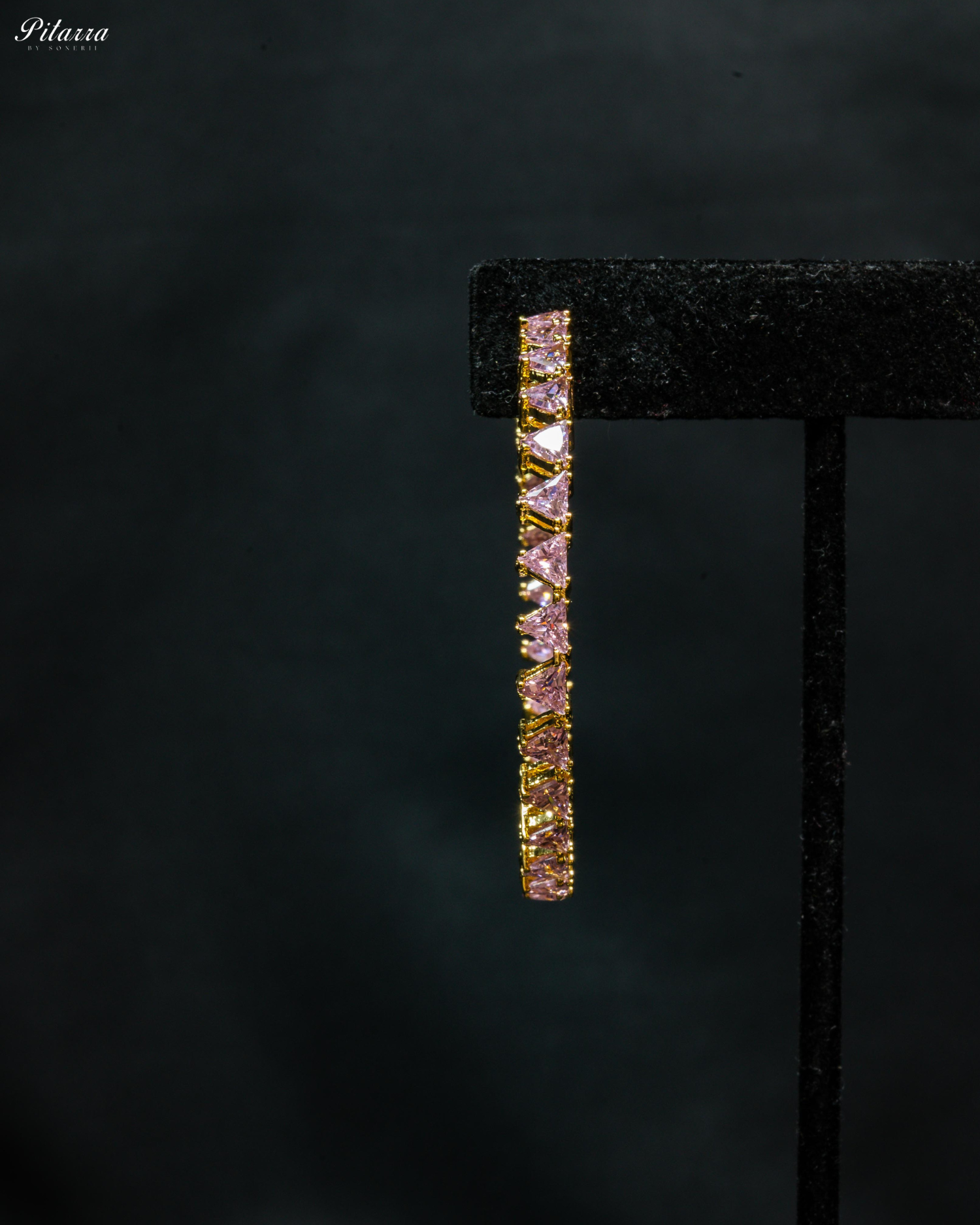 Pink Stone Gold Finish Crystal Hoop Earrings