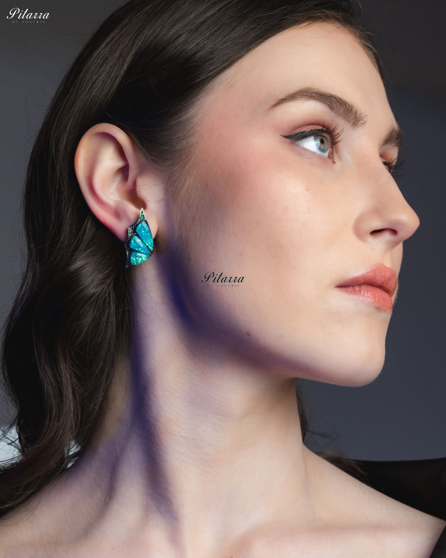 Aqua Blue Wing Shape CZ Crystal Stud Earrings