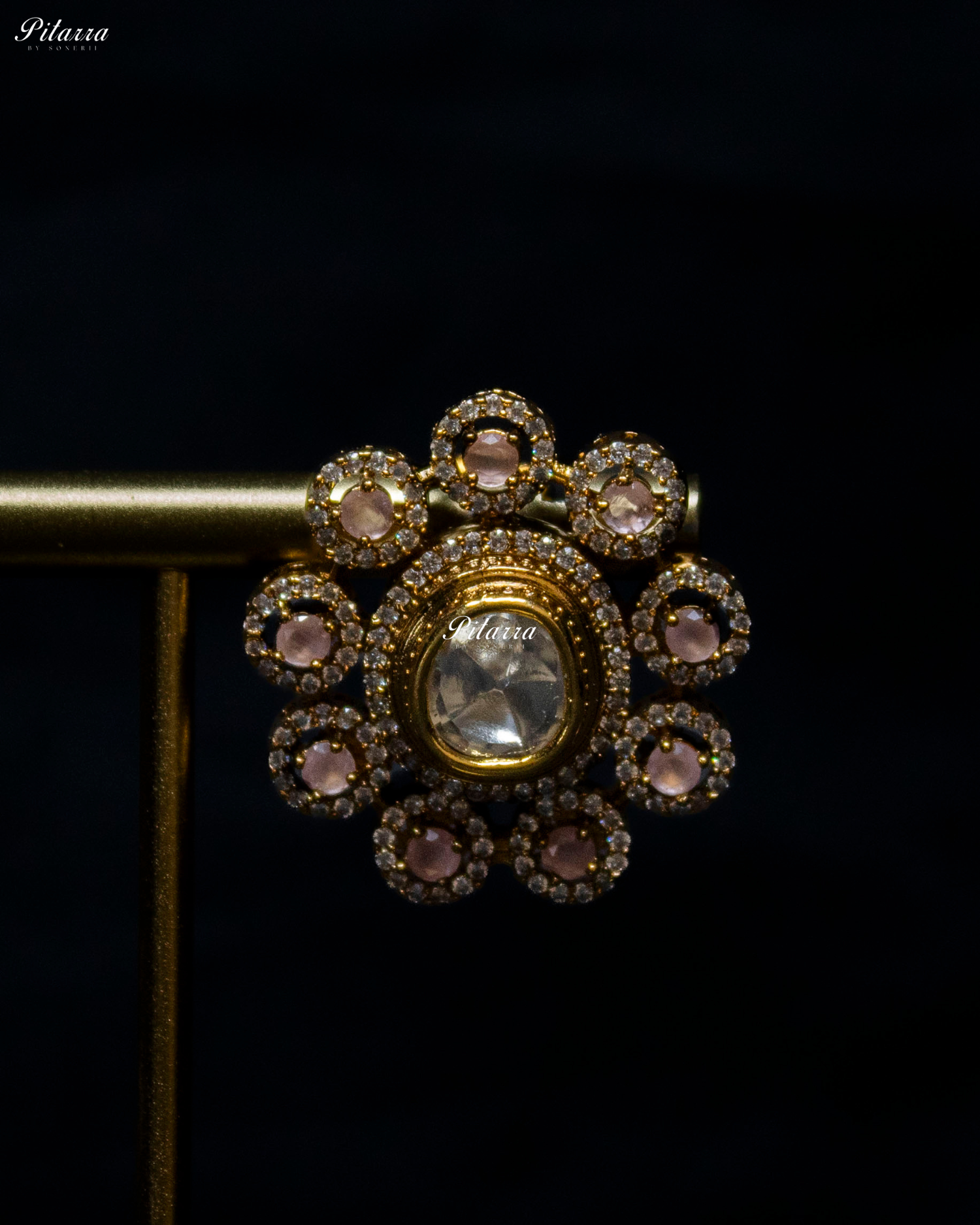 Pink Stone Gold Finish Moissanite Kundan Choker Set