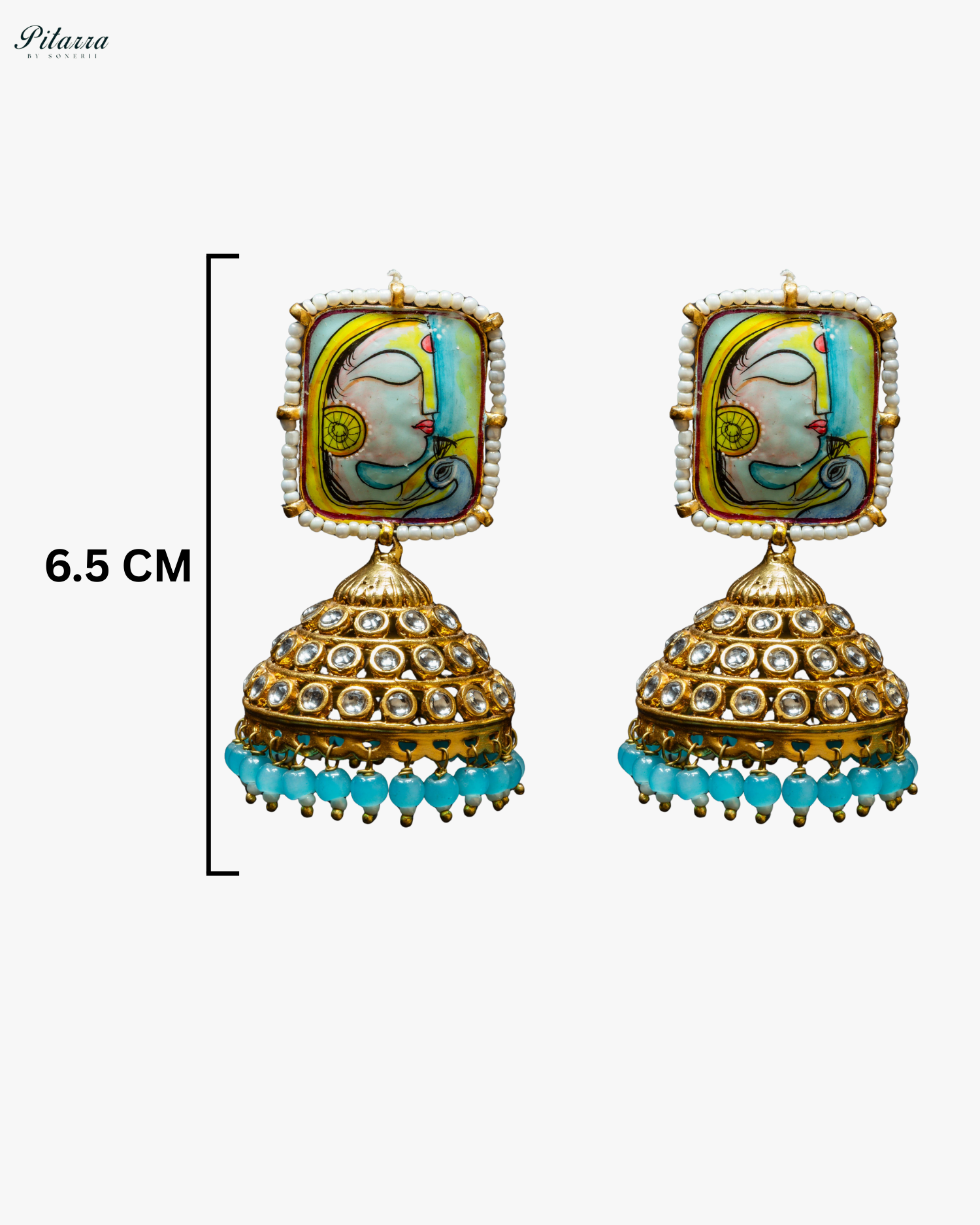Anuradha Blue Art Golden Jhumka Earrings