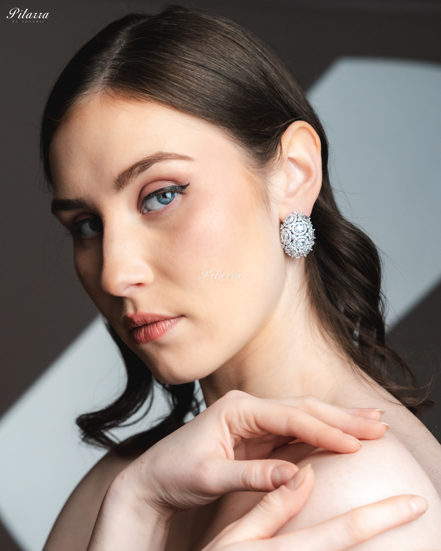 White Stone Golden Crystal Stud Earrings