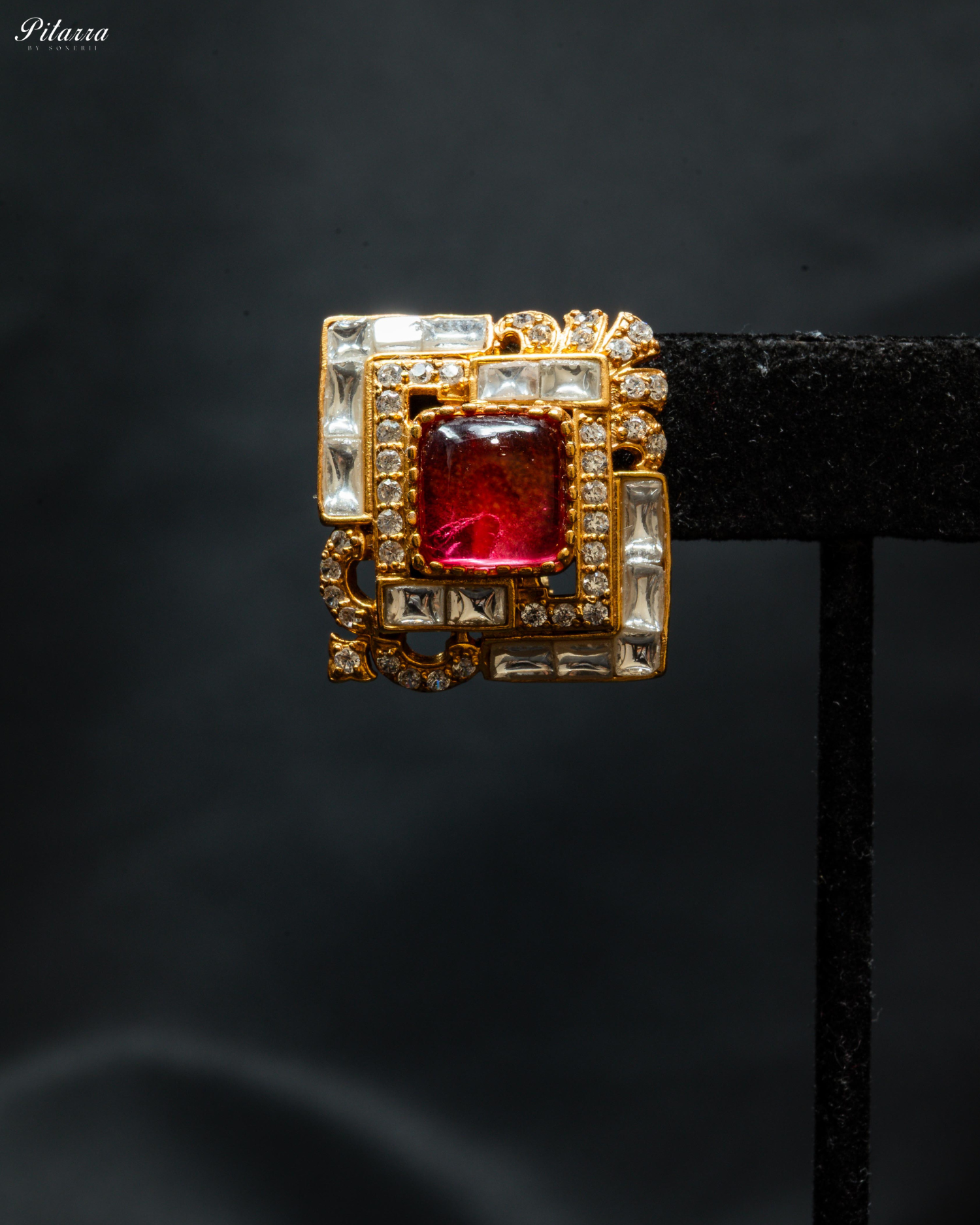 Red Stone Design Kundan Stud Earrings