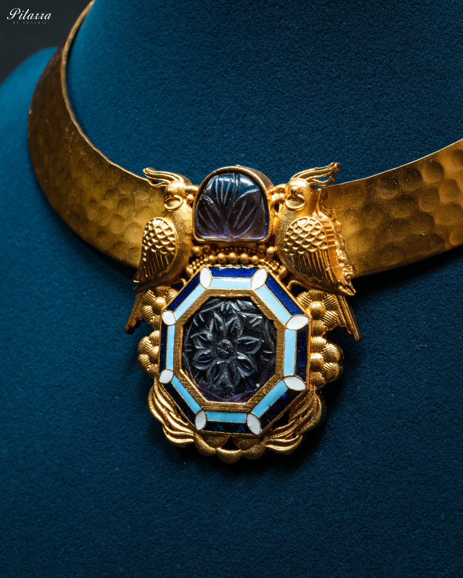 Gold Finish Blue Stone Kundan Necklace Set