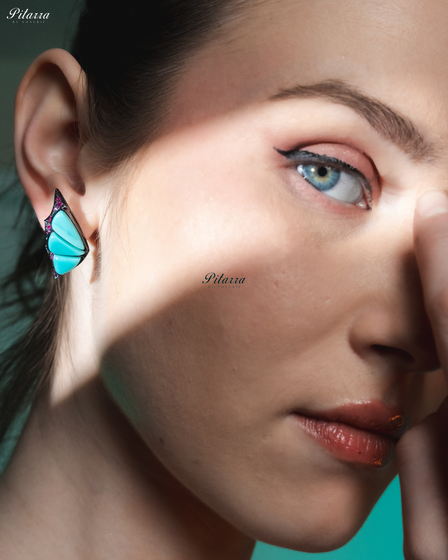 Turquoise Blue Wing Shape CZ Crystal Stud Earrings