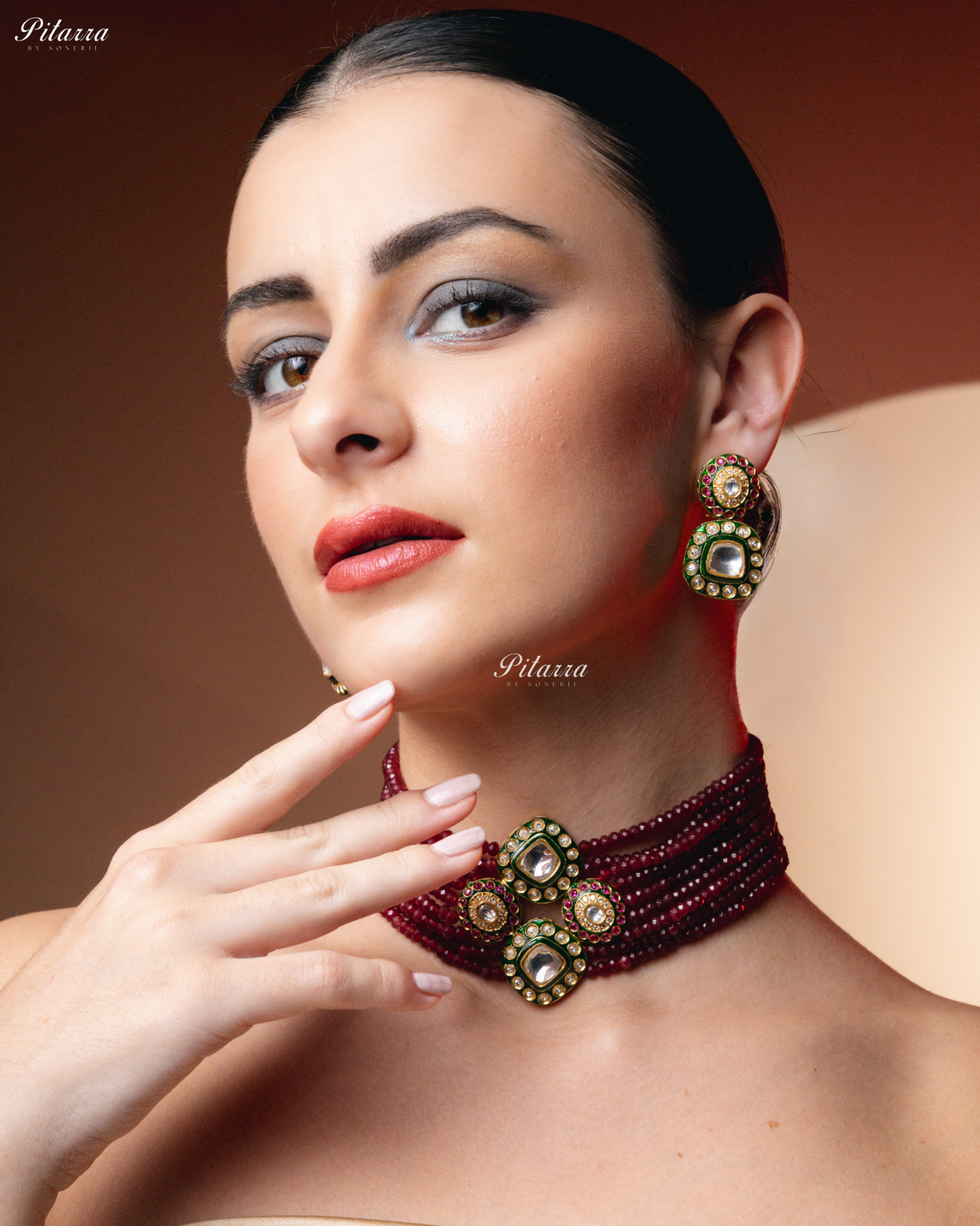 Red Beads Handmade Kundan Choker Set