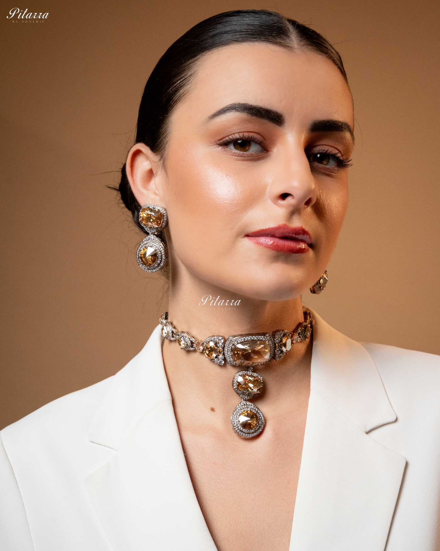 Yellow Three Stone Crystal Choker Set