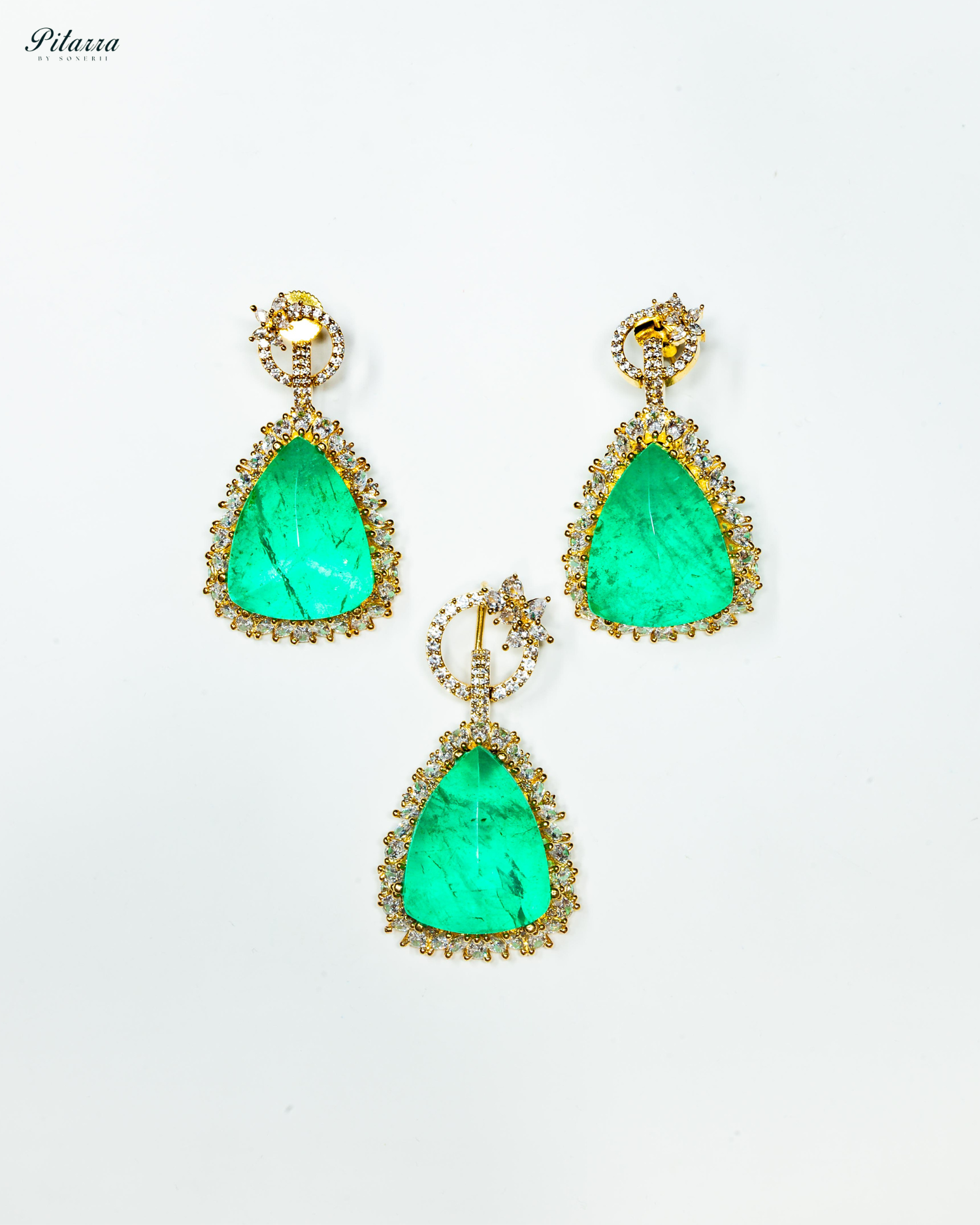 Golden Multilayered Green Stone Statement Pendant Chain Choker