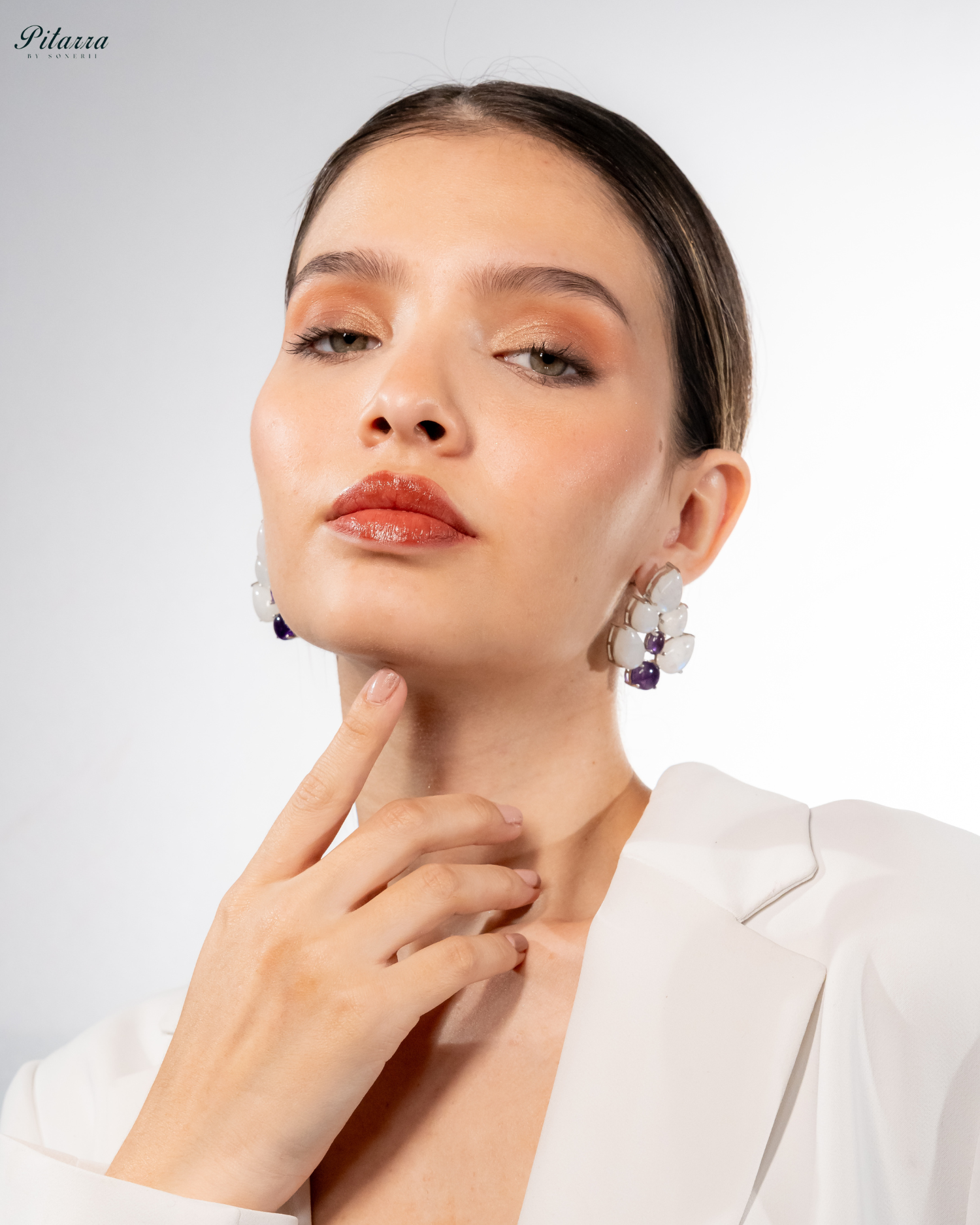 White Blue Ethnic Stud Earrings