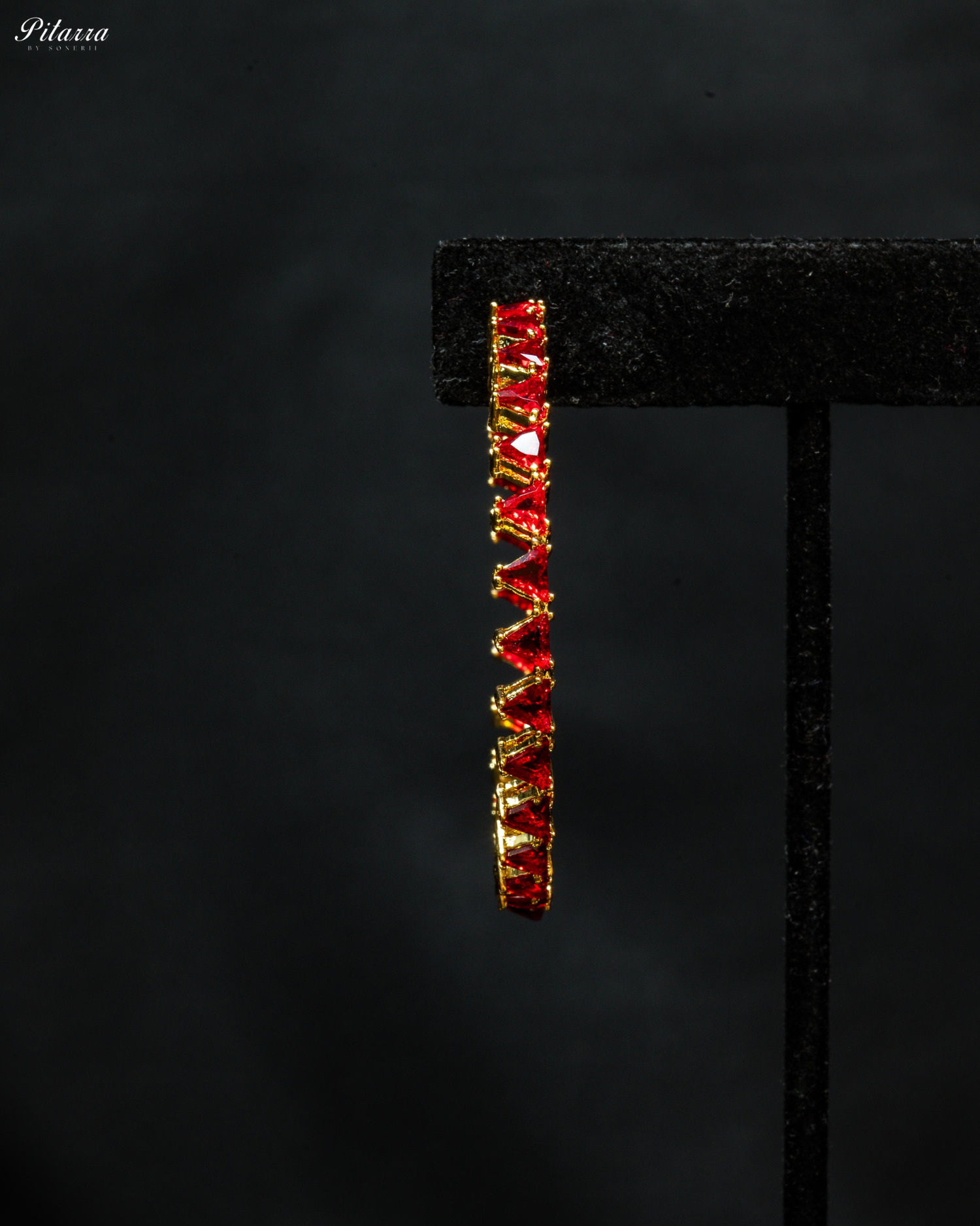 Red Stone Gold Finish Crystal Hoop Earrings