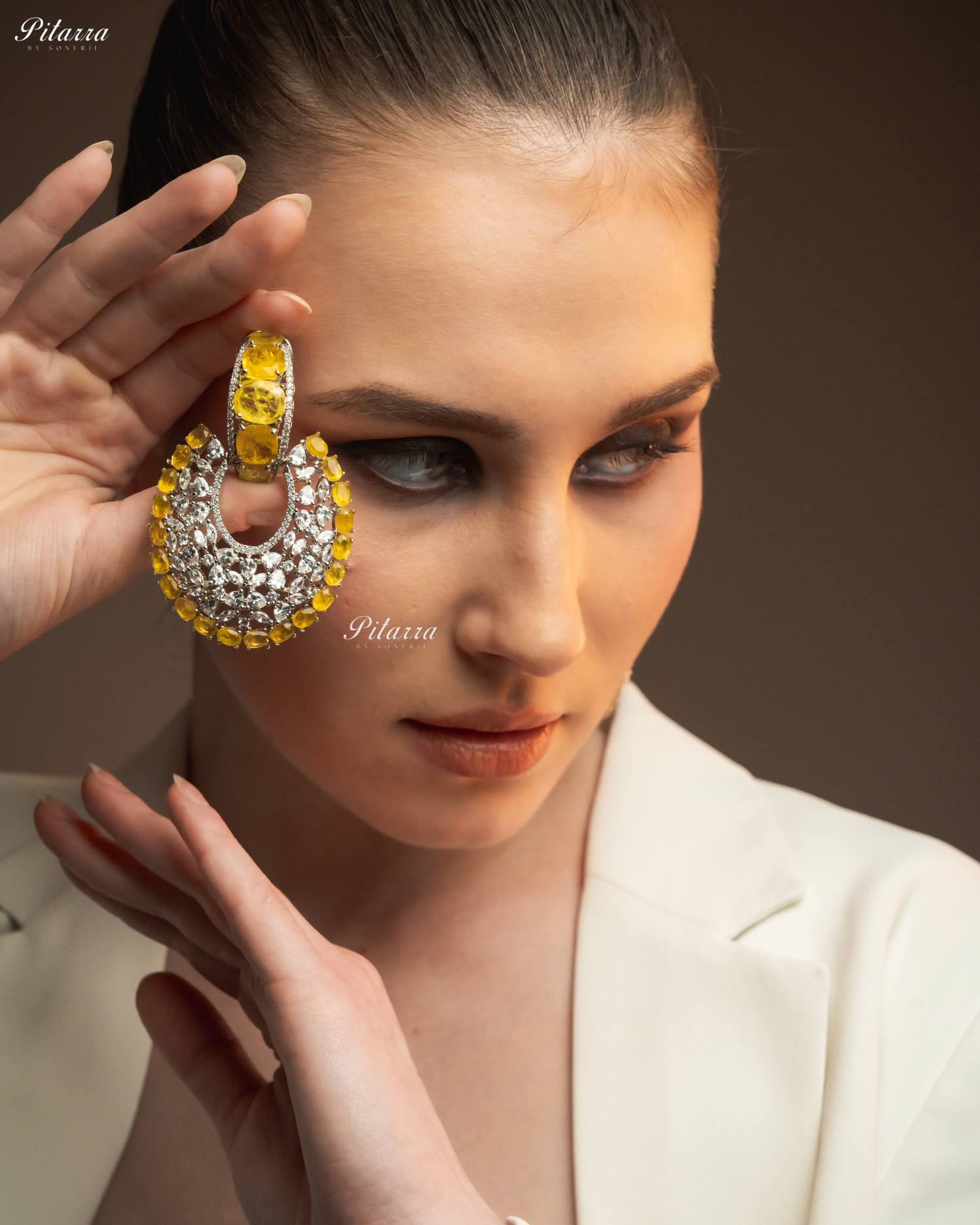 Yellow Stone Yellow Layer Cubic Zirconia Dangler Earrings