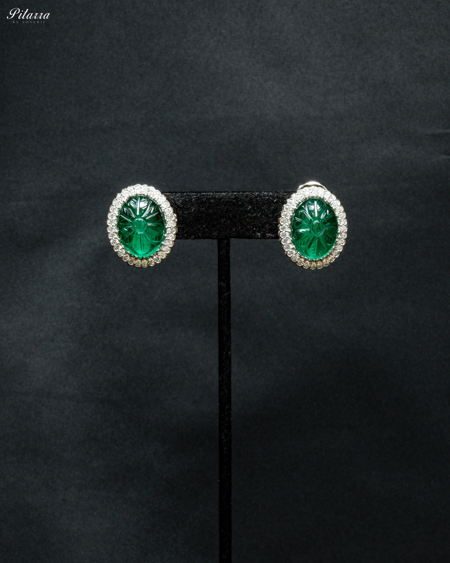 Emerald Stone CZ Silver Crystal Necklace Set