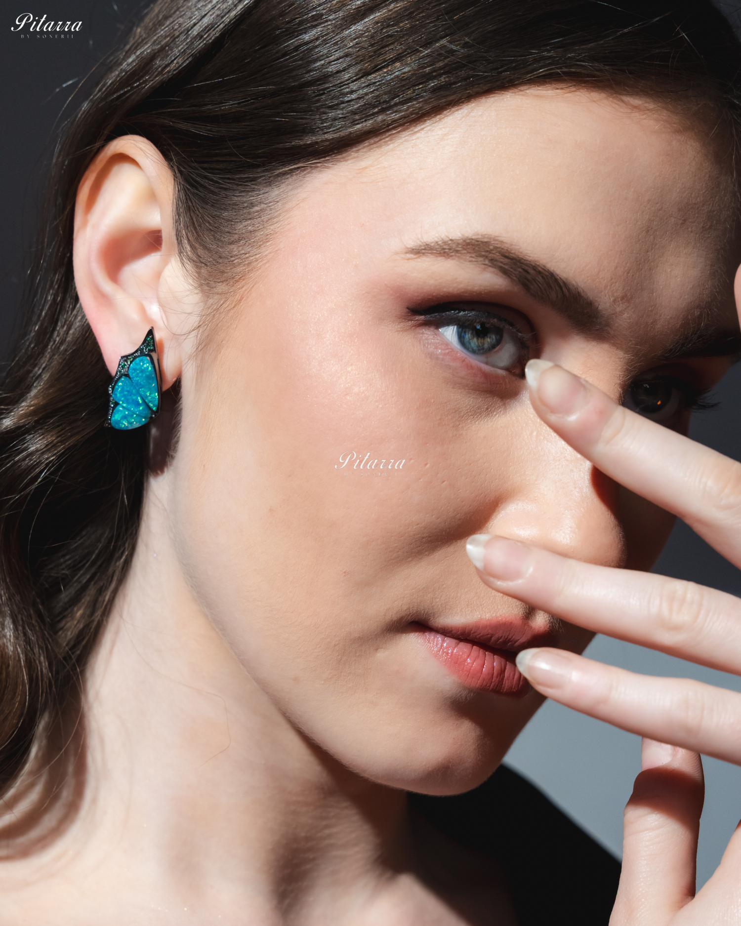 Aqua Blue Wing Shape CZ Crystal Stud Earrings