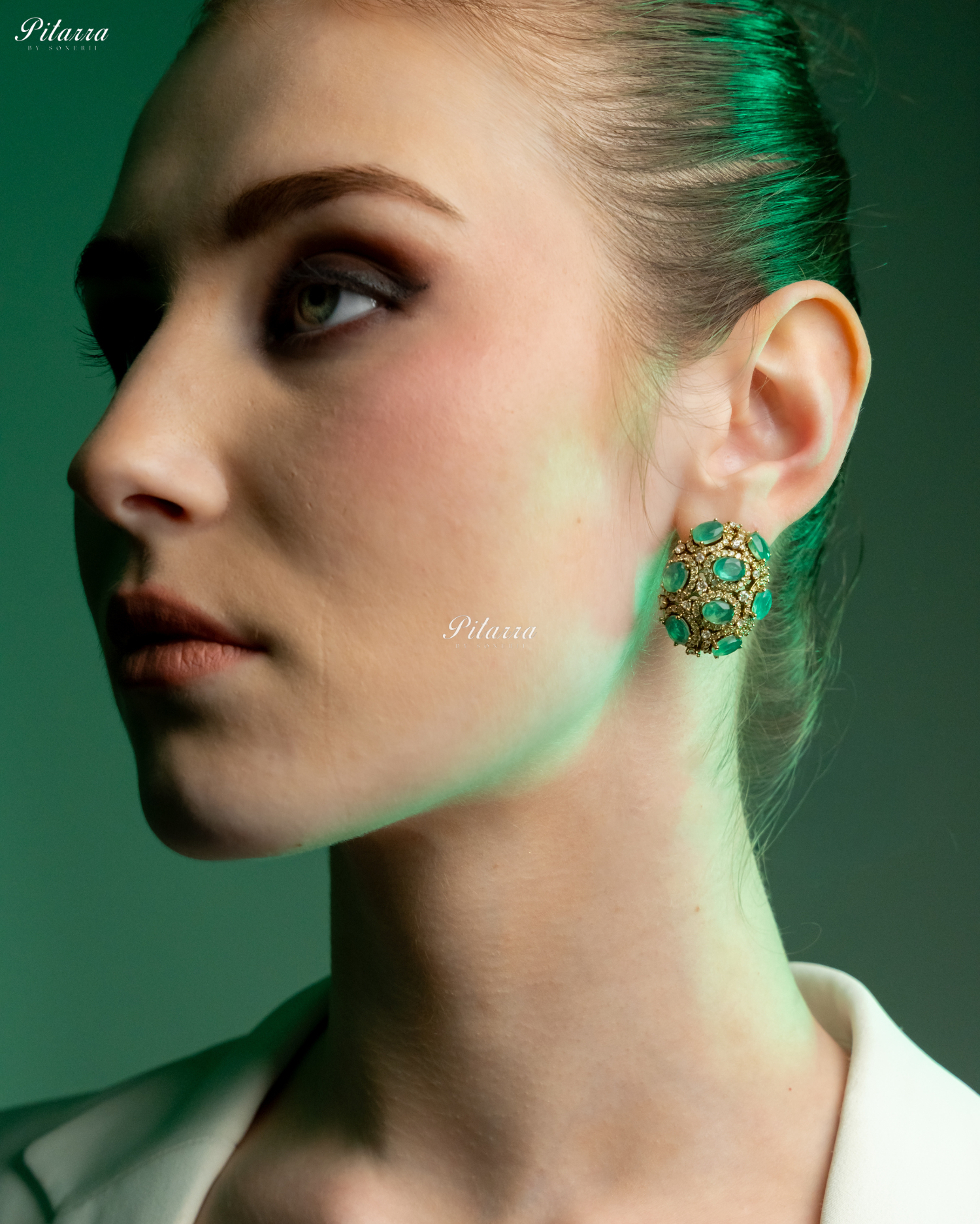 Green Stone Golden Crystal Stud Earrings