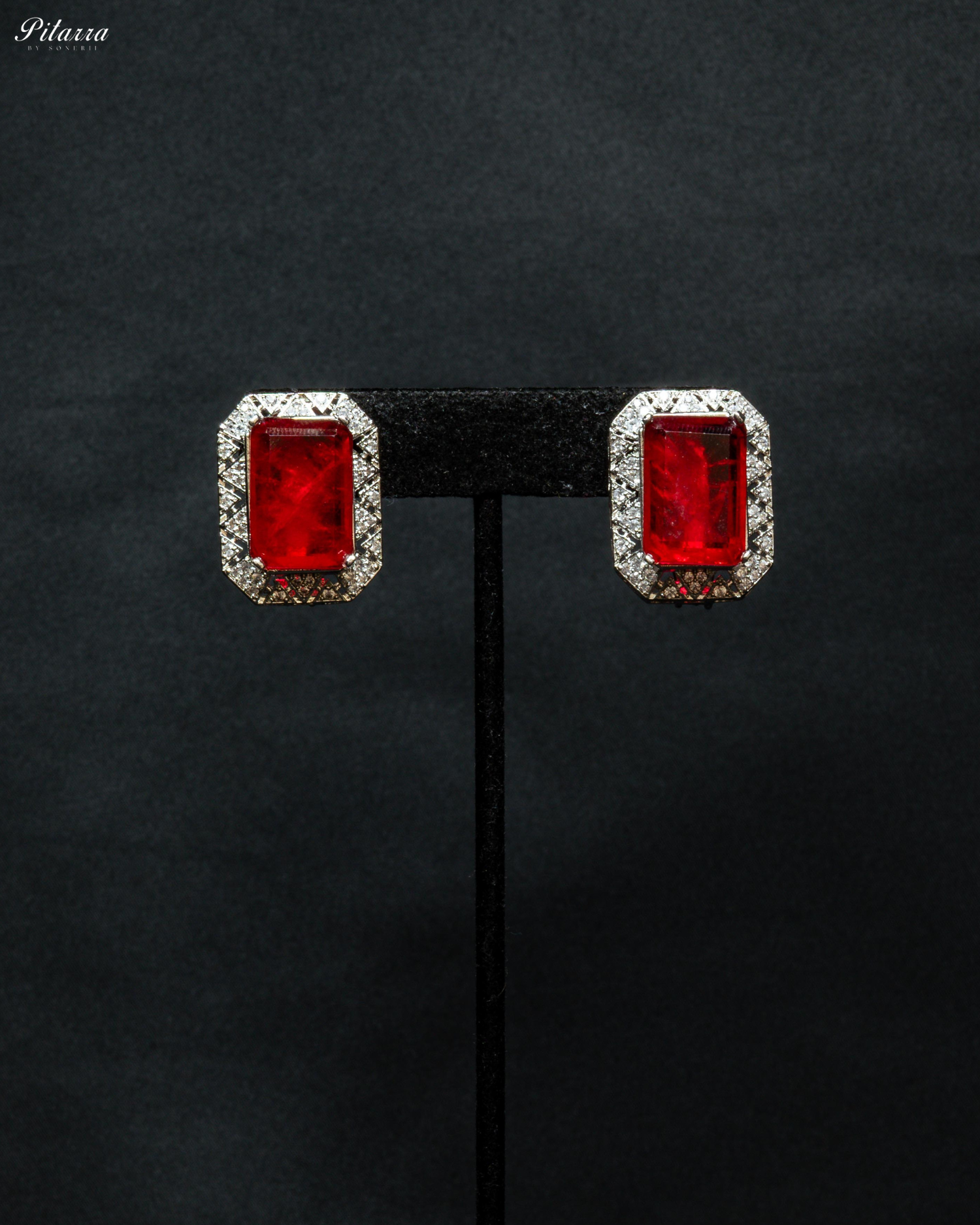 Cushion Cut Red Silver Crystal Choker Necklace