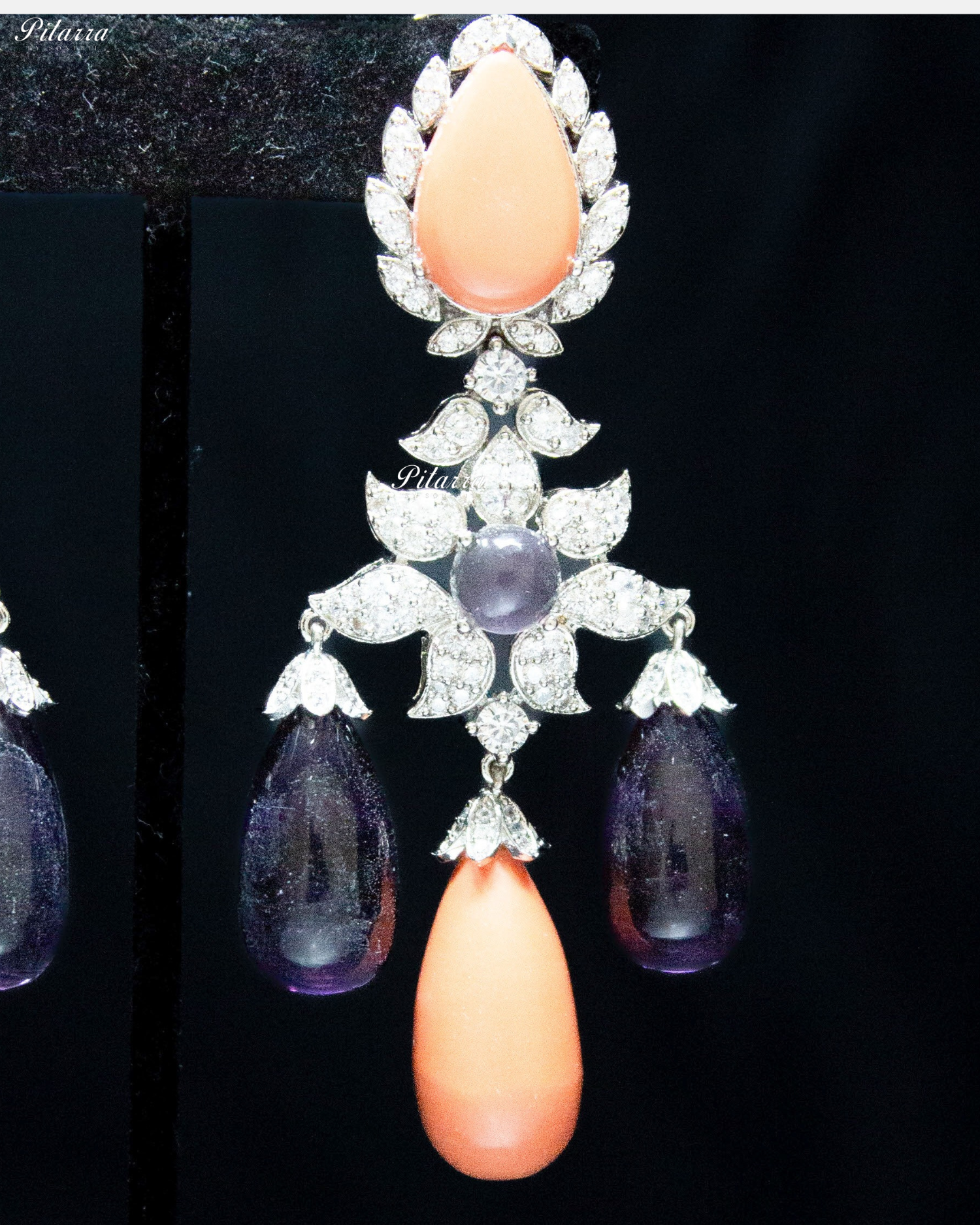 Peach and Amethyst Statement Crytsal Dangler Earrings
