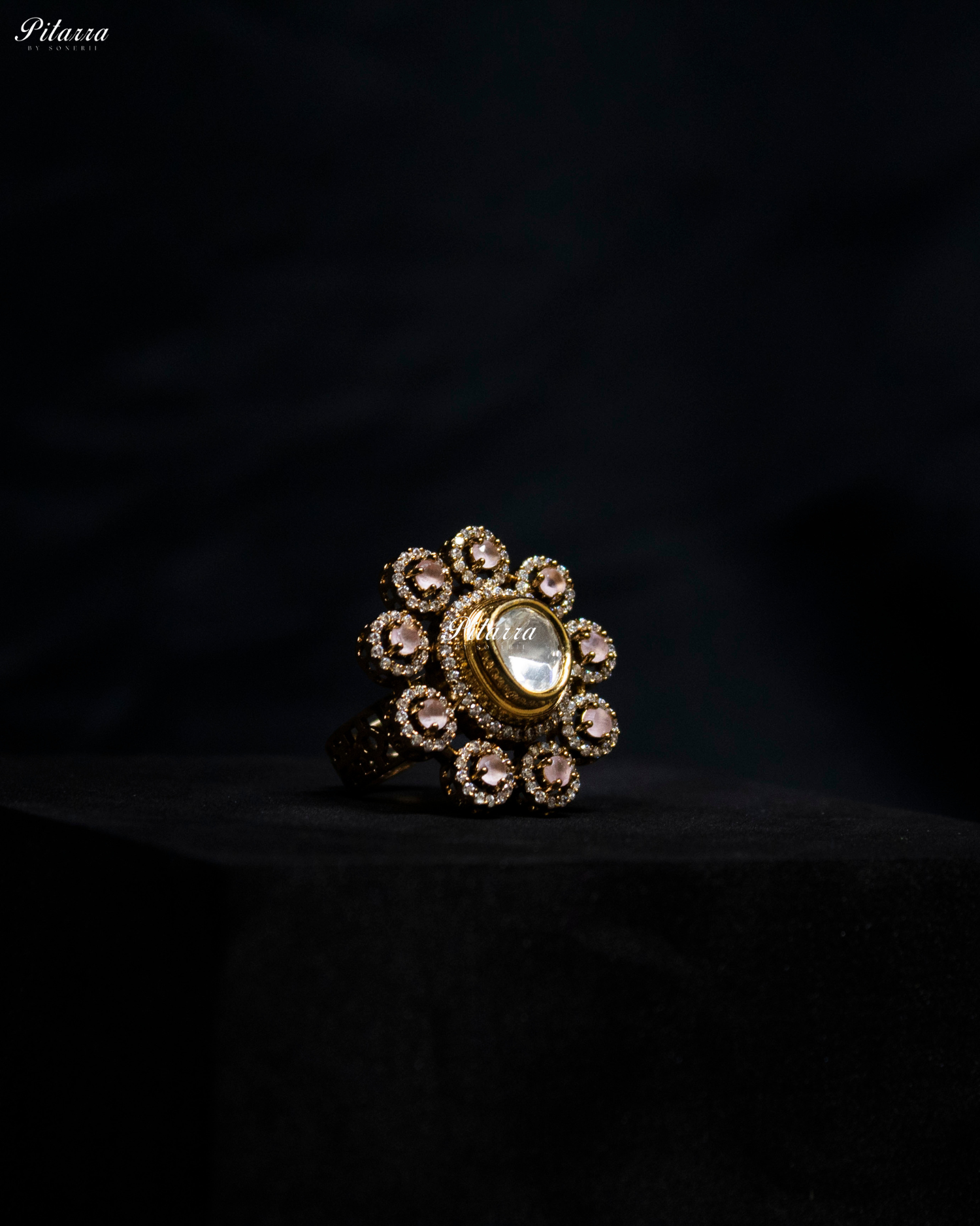 Pink Stone Gold Finish Moissanite Kundan Choker Set