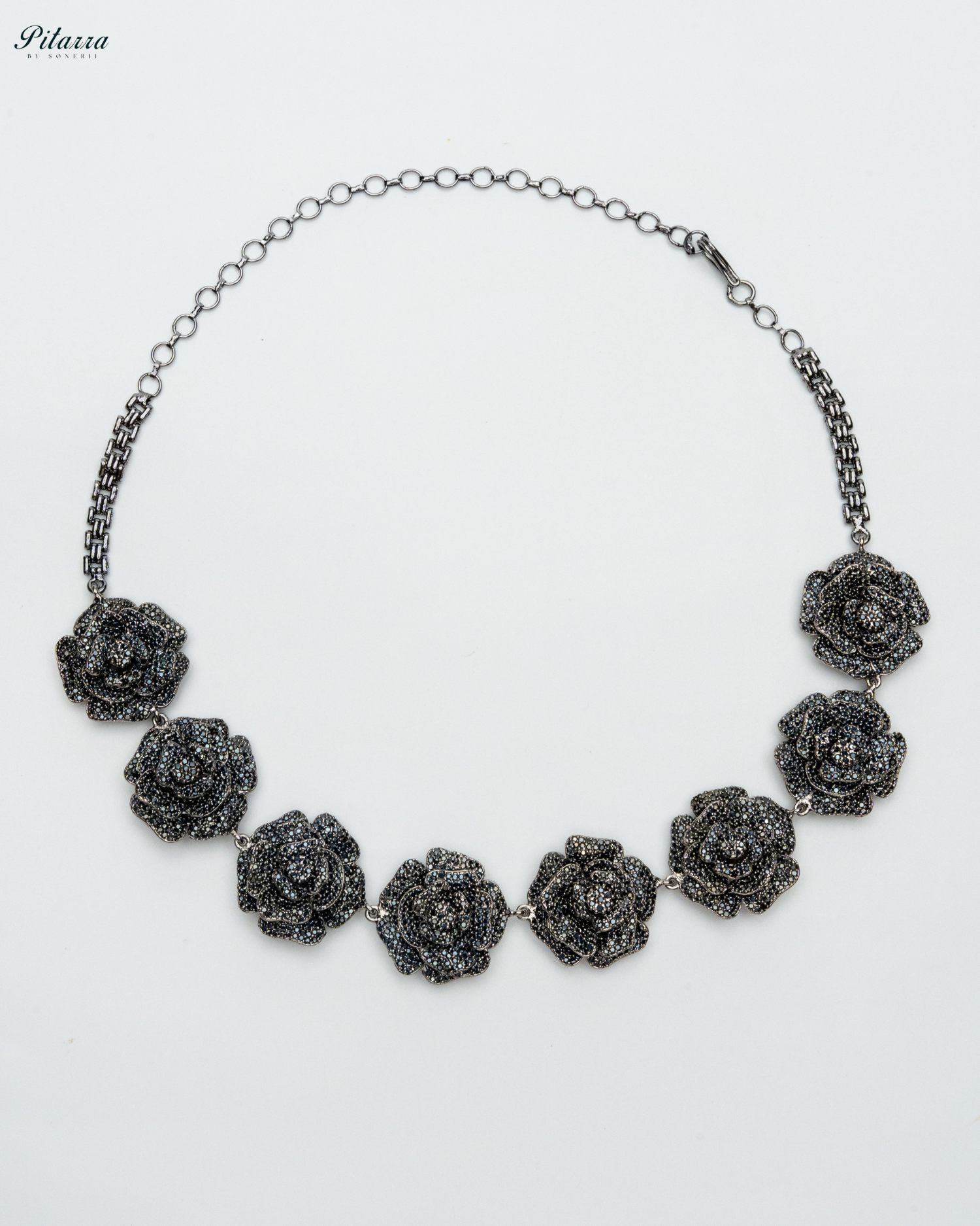 Black Tone Flower CZ Choker Set with Ring