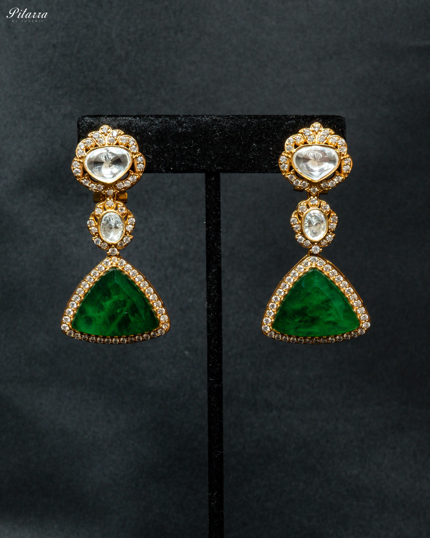 Emerald Stone Golden Traditional Kundan Necklace Set