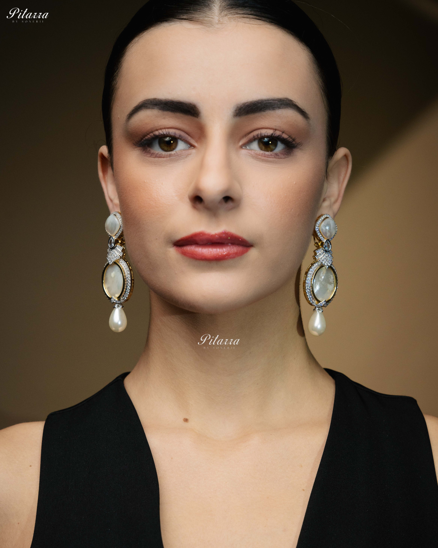 White Stone Pearl Silver CZ Dangler Earrings