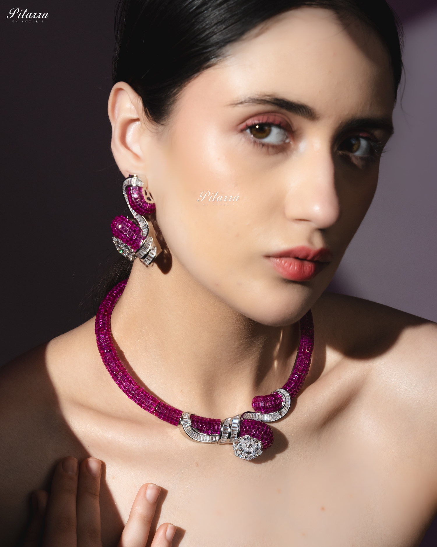 Pink Unique Style Pitarra Crystal Choker Set