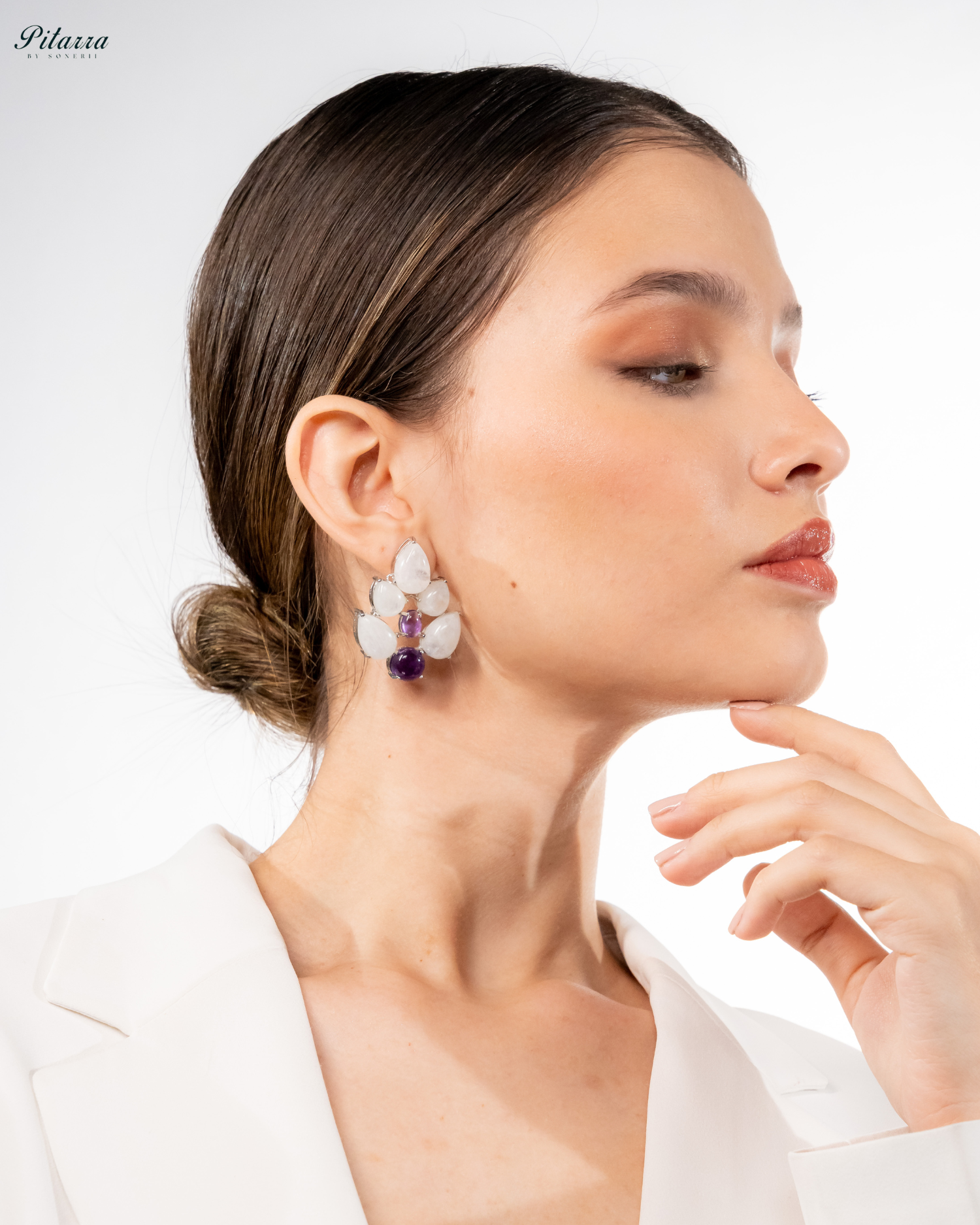 White Blue Ethnic Stud Earrings
