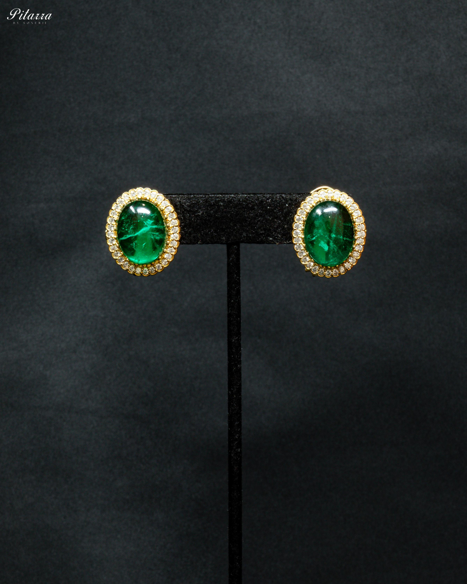 Emerald Stone CZ Golden Crystal Necklace Set