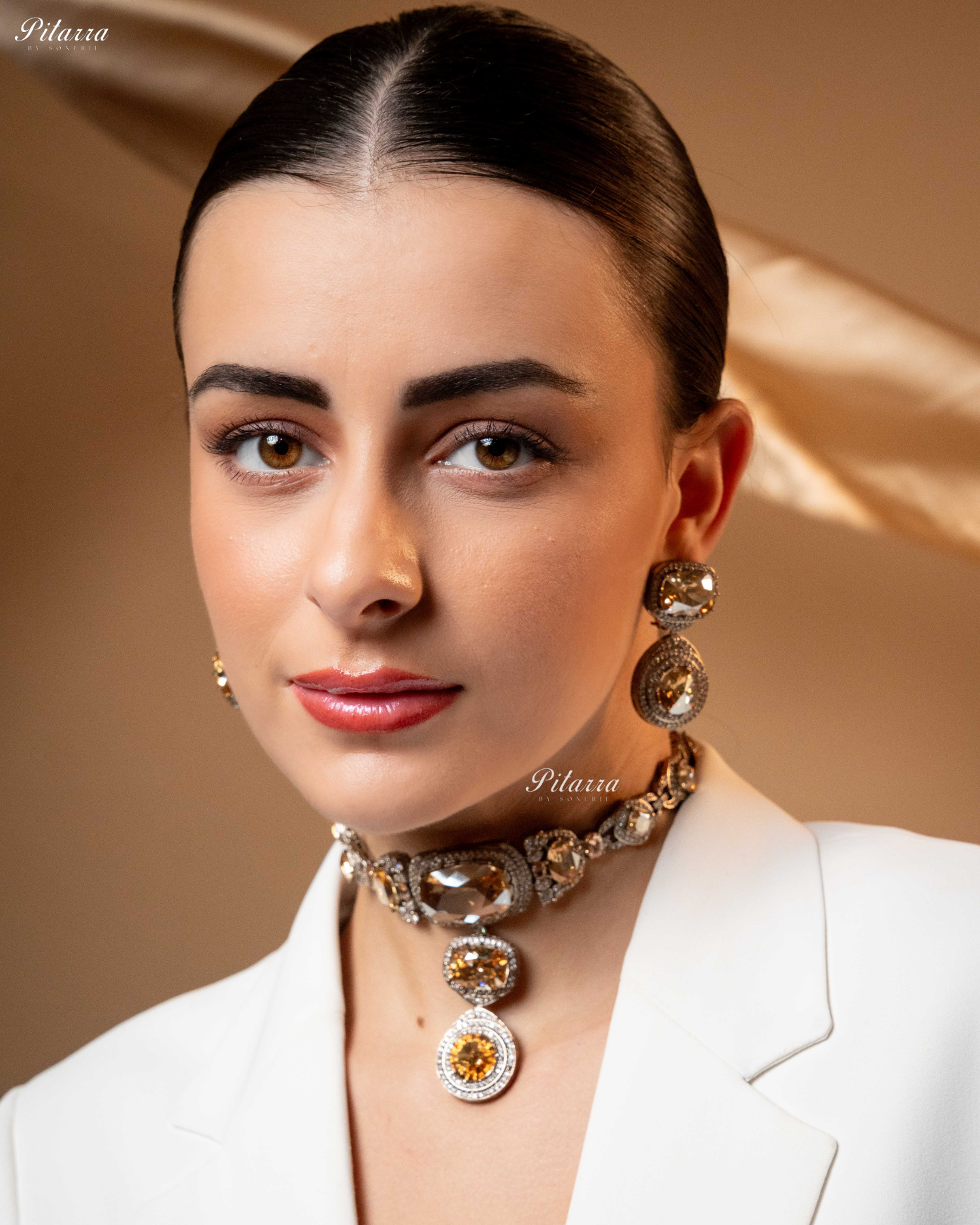 Yellow Three Stone Crystal Choker Set