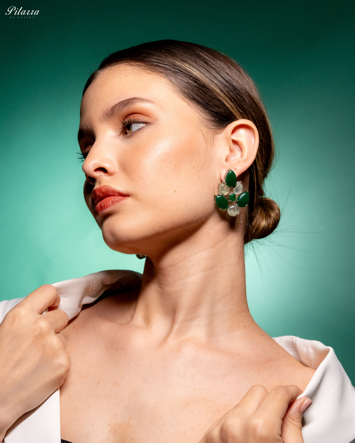 White Green Ethnic Stud Earrings