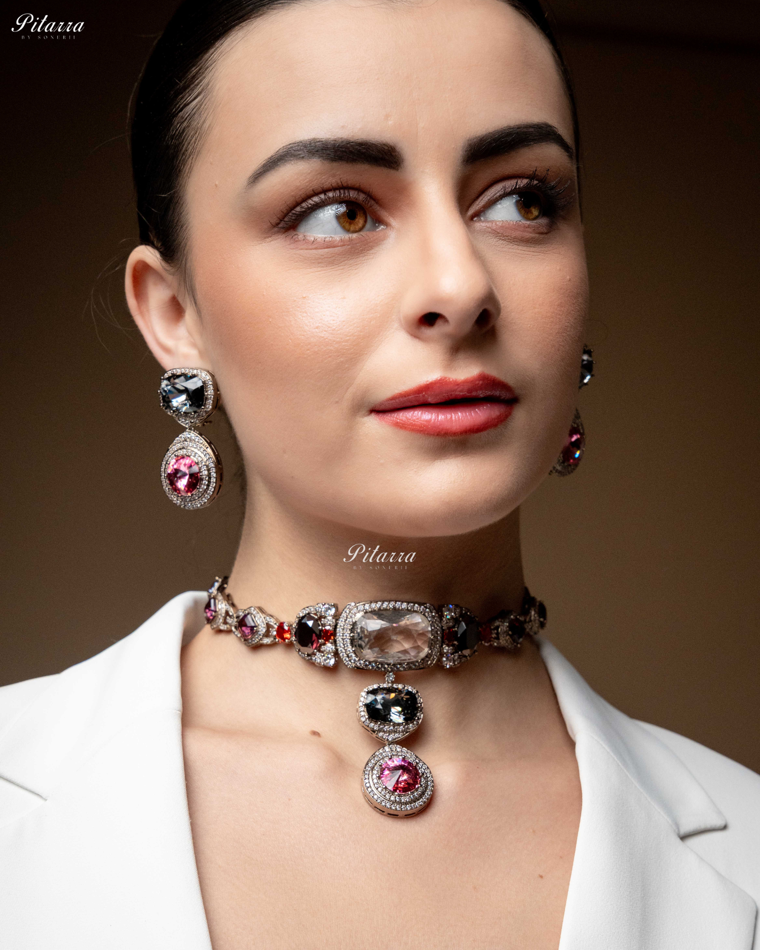 Multicolor Three Stone Crystal Choker Set