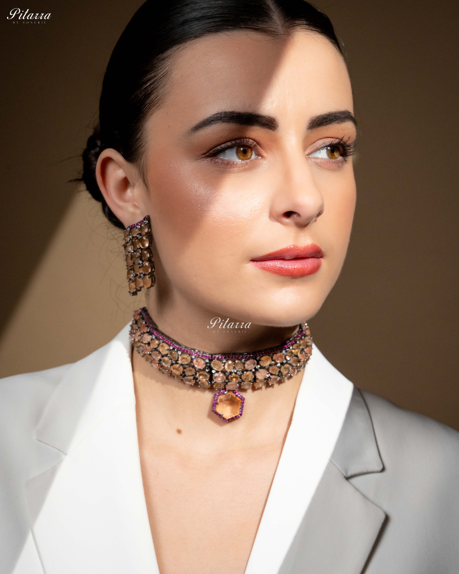 Golden Stone Purple Lining Crystal Choker Set