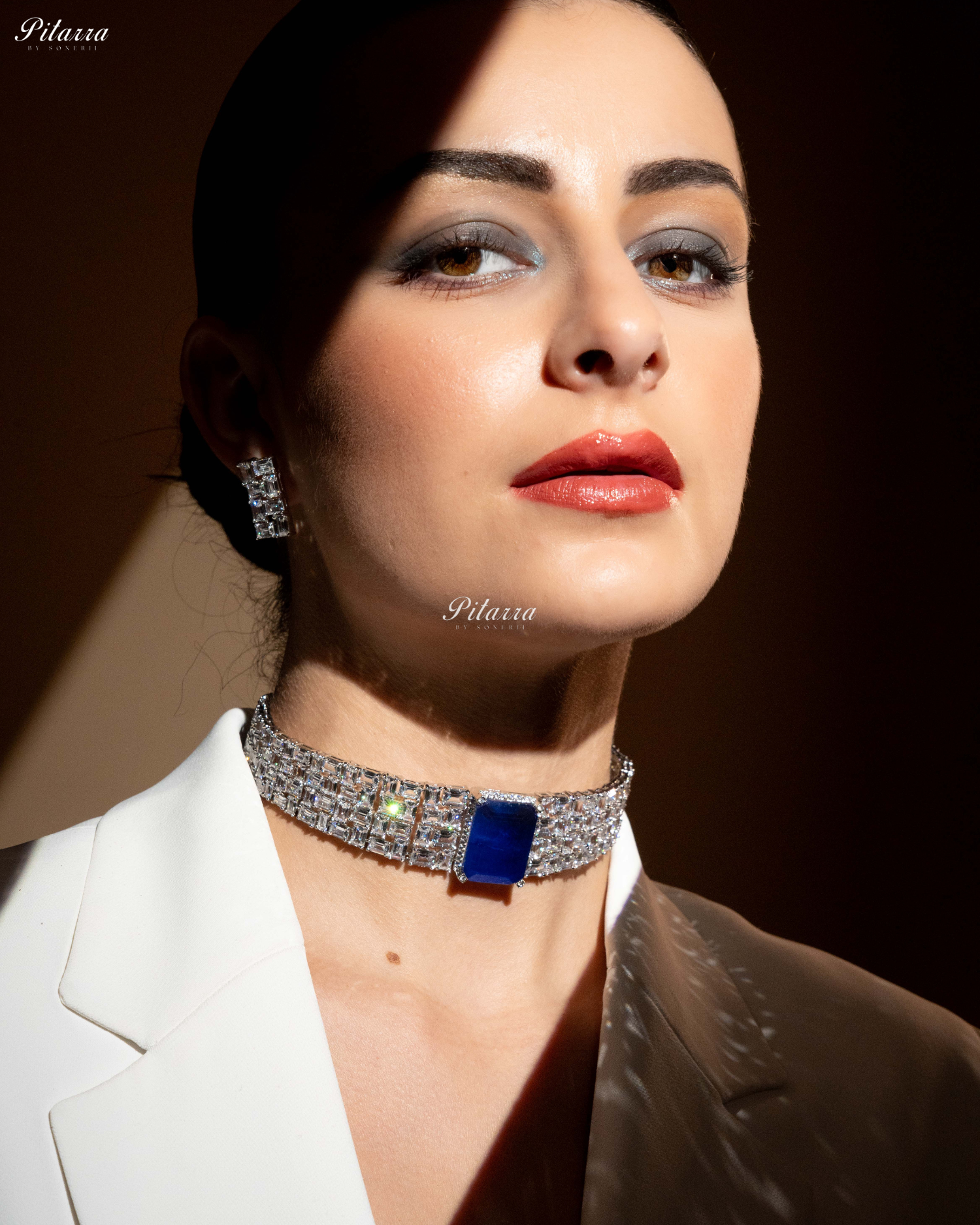 Royal Blue Sapphire Stones Crystal Choker Set