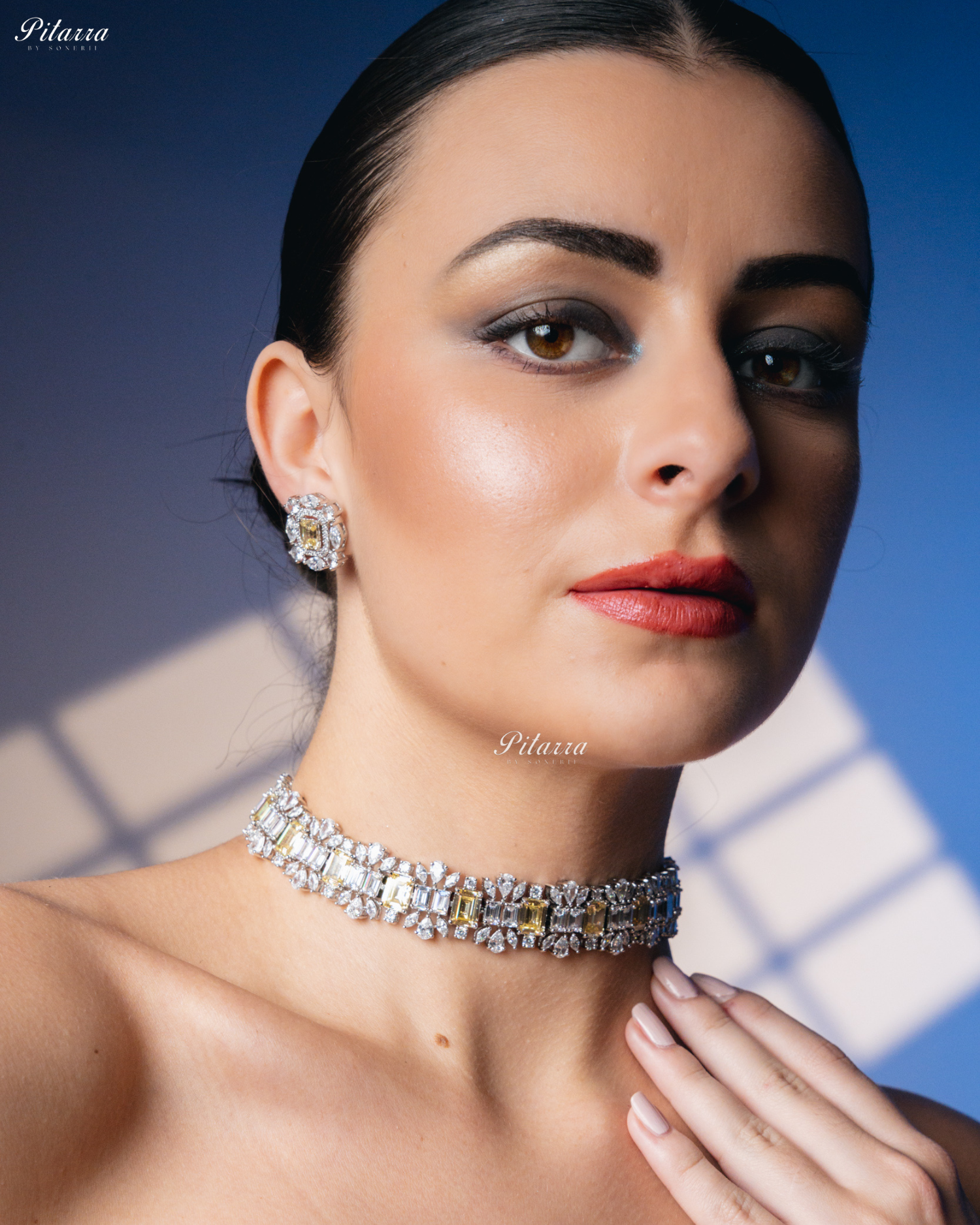 Yellow Stone Silver Plated CZ Necklace Set