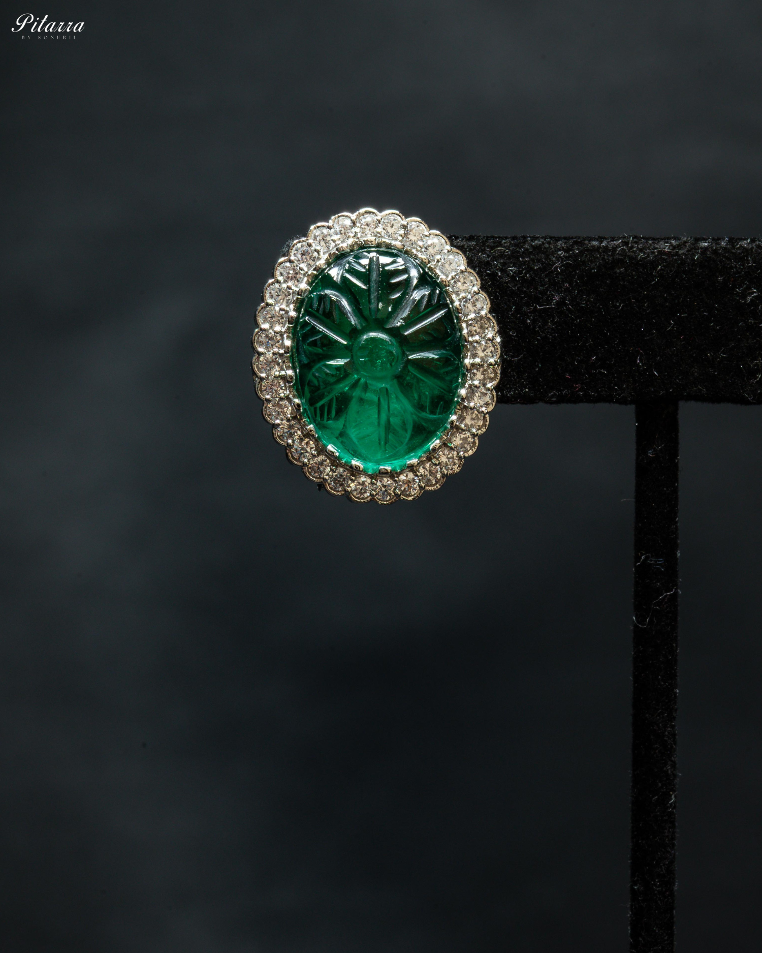 Emerald Stone CZ Silver Crystal Necklace Set