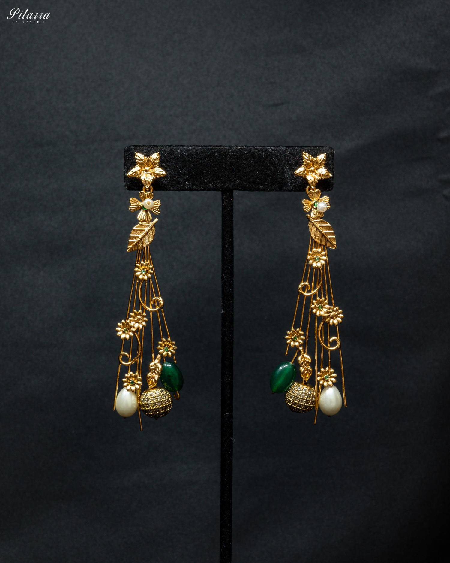Golden Leaf With Emerald Crystal Stone Choker Set