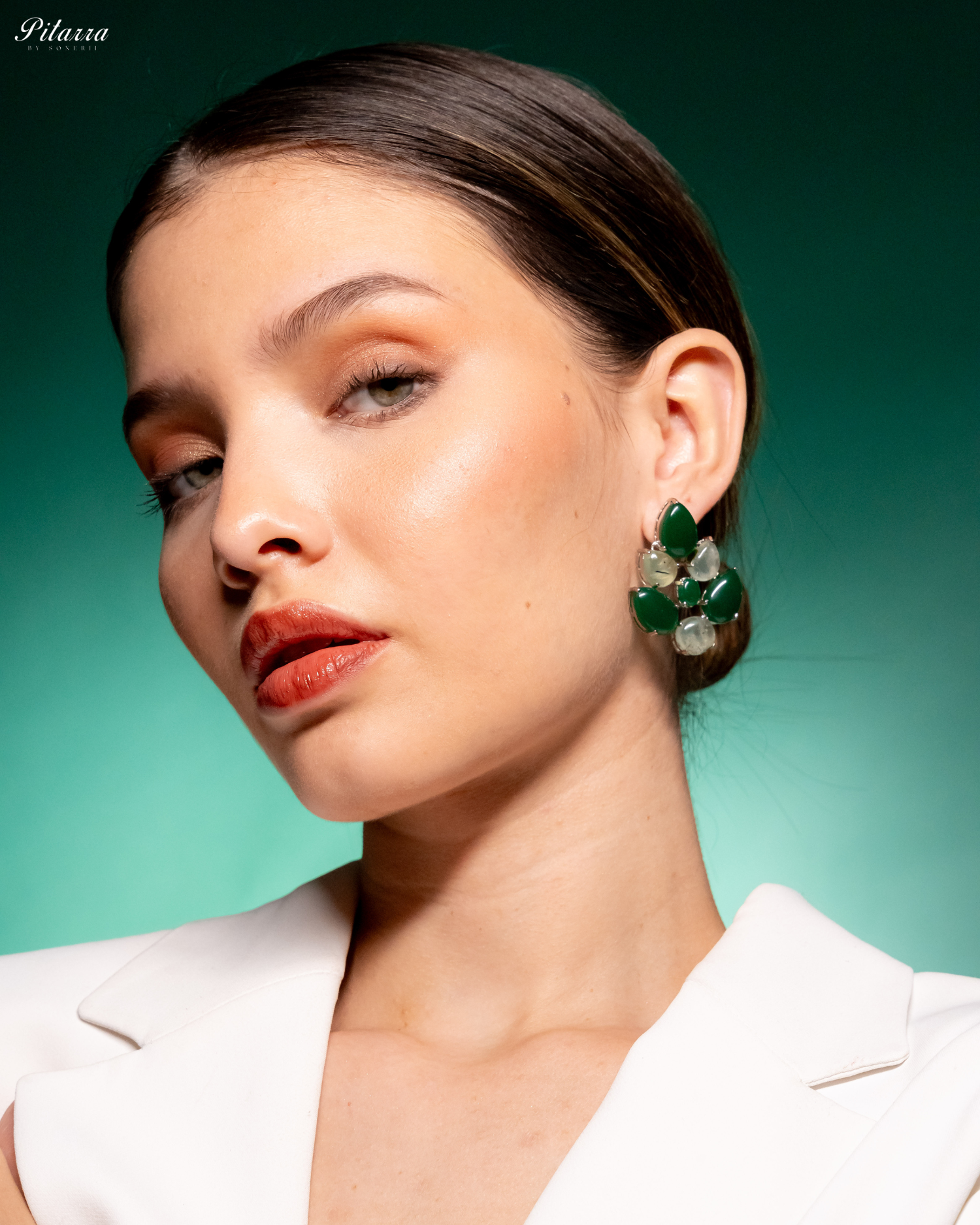 White Green Ethnic Stud Earrings