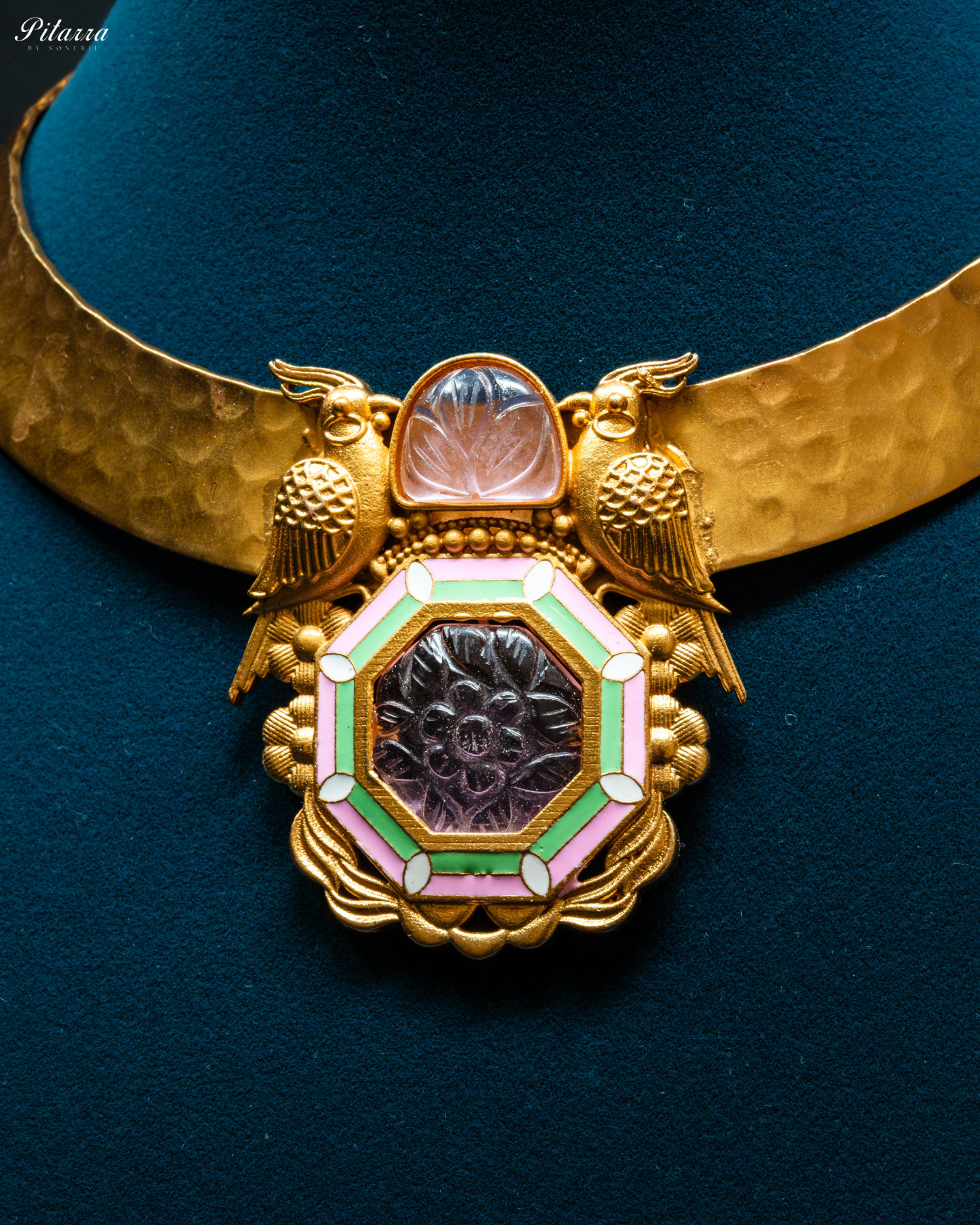 Gold Finish Purple Stone Kundan Necklace Set