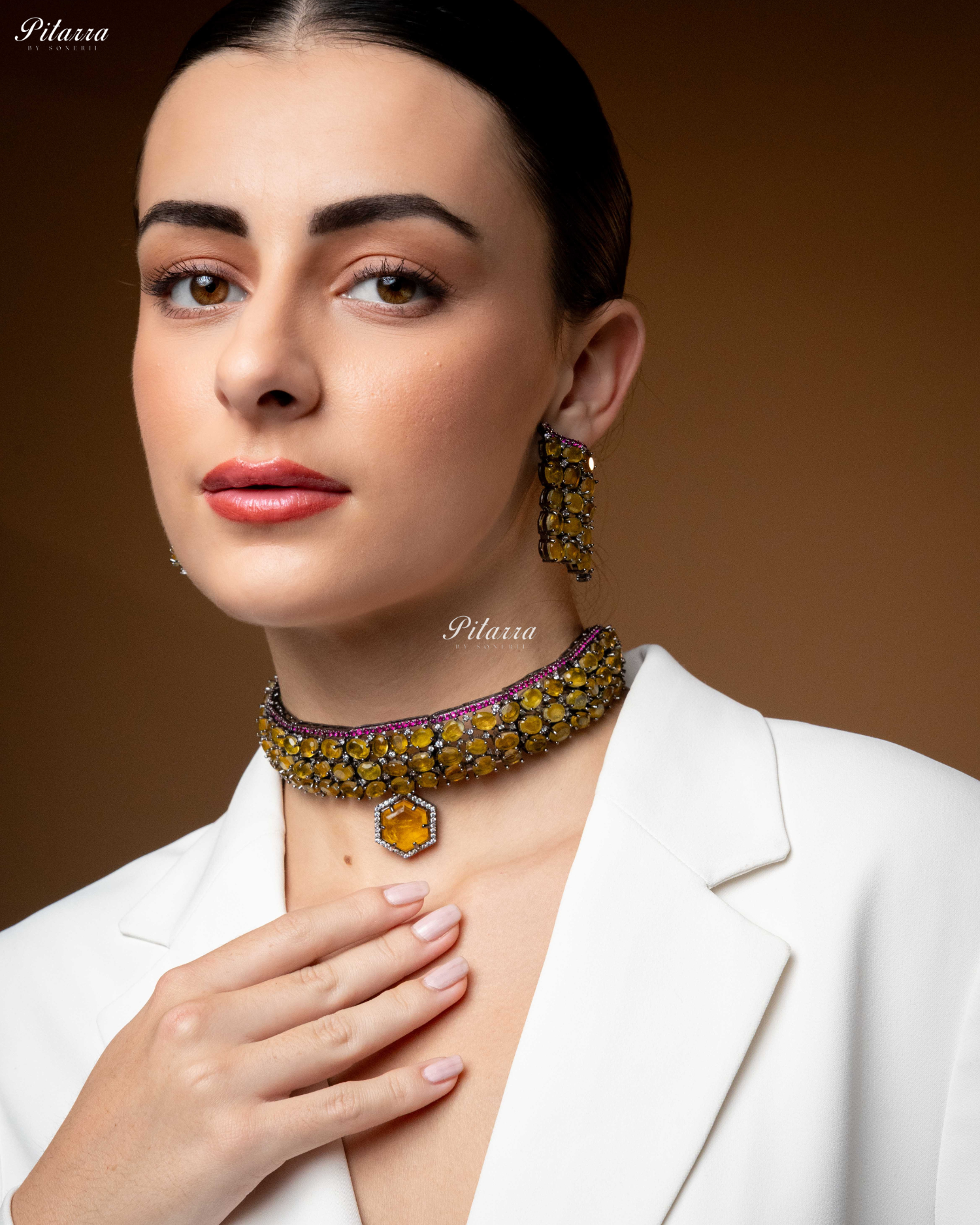 Yellow Stone Purple Lining Crystal Choker Set