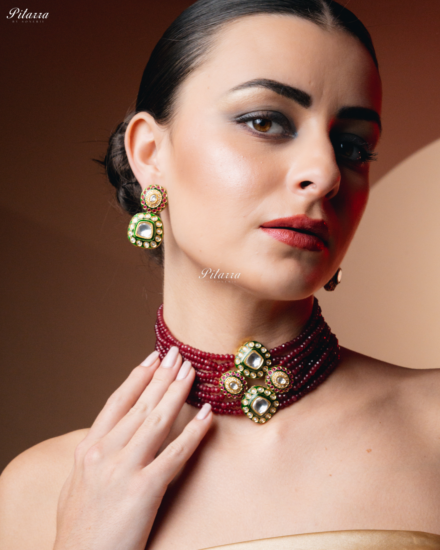 Red Beads Handmade Kundan Choker Set