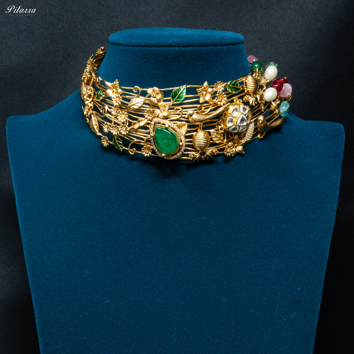 Antique Gold Plated Green Stone Choker Set